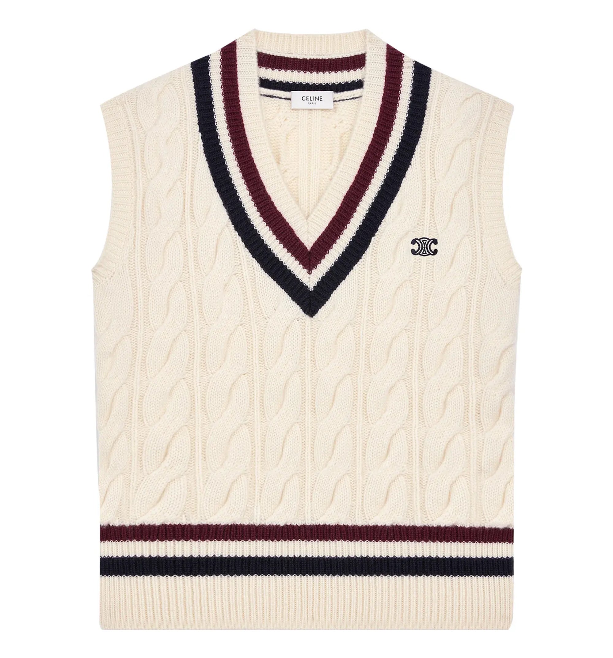 Triomphe Cashmere V-Neck Cable Knit Vest