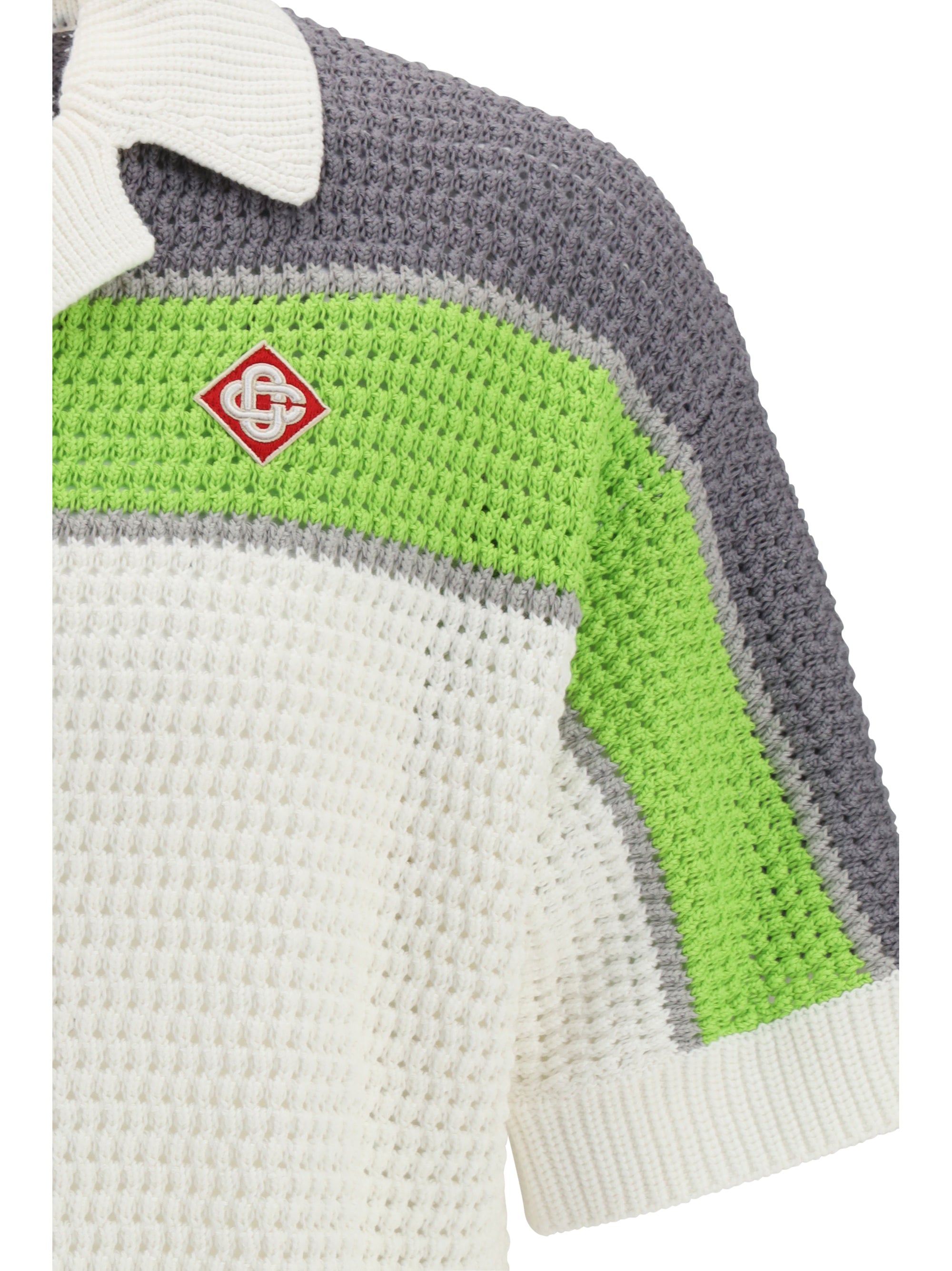 Stripe Crochet Short Sleeve Shirt