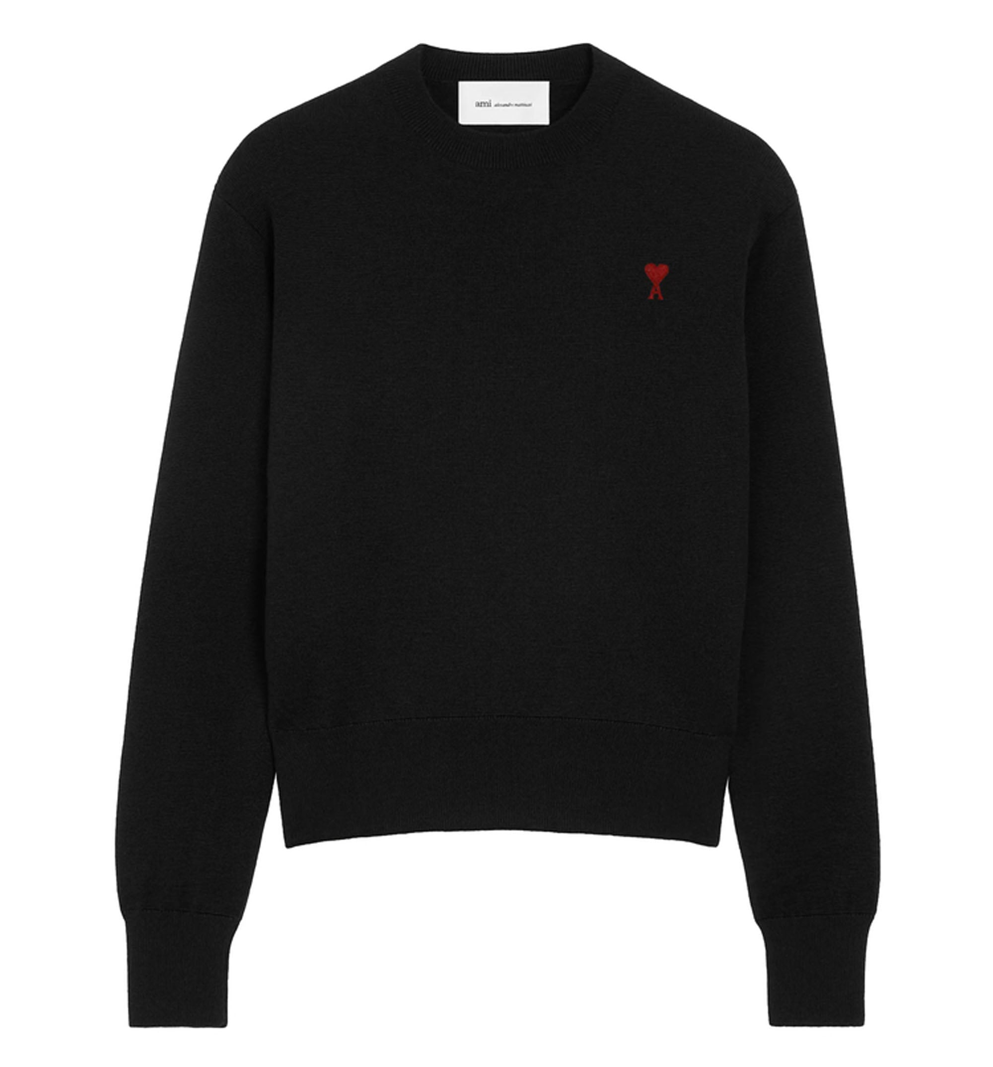 Black crewneck wool sweater with Ami de Coeur