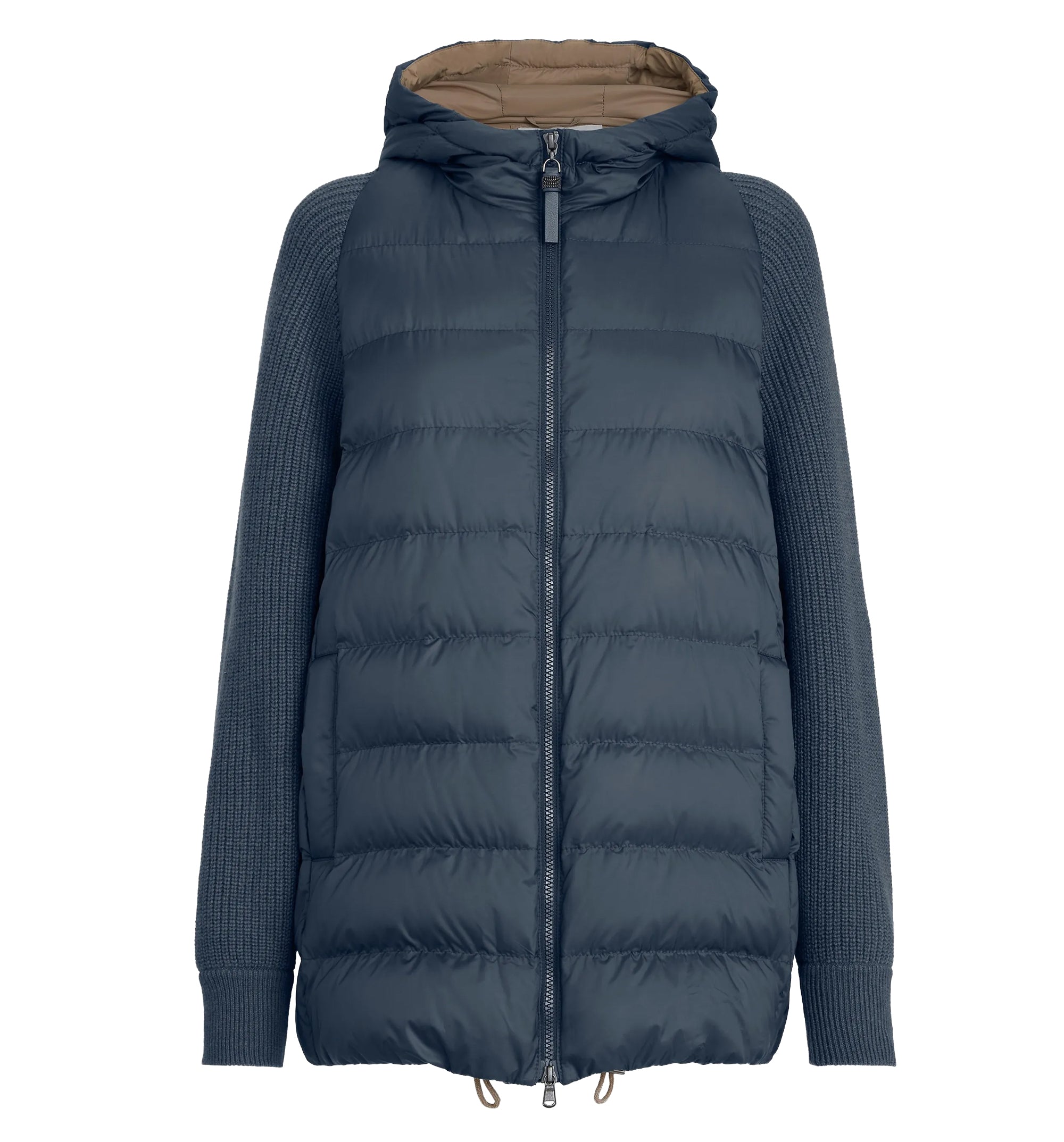 Hooded knit-sleeve jacket