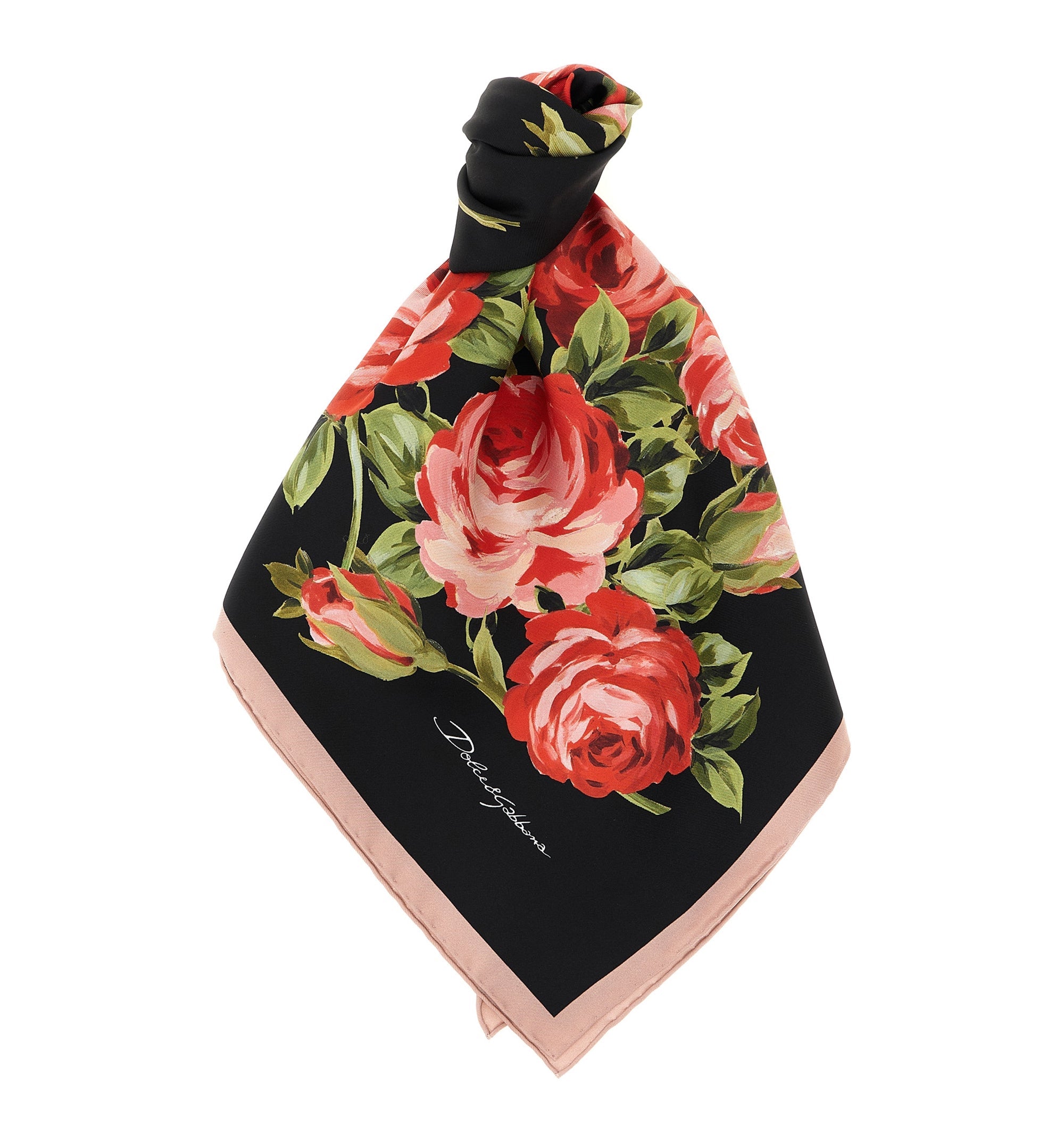 Rose bouquet-print silk twill scarf 90x90