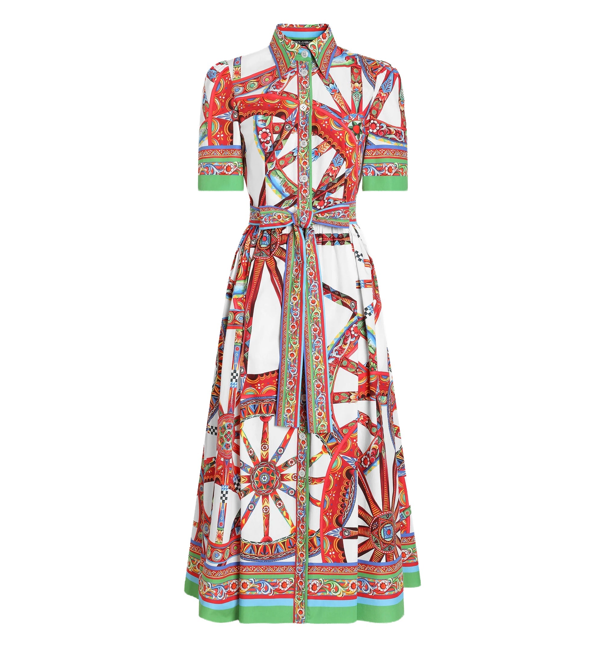 Carretto-print poplin shirt dress