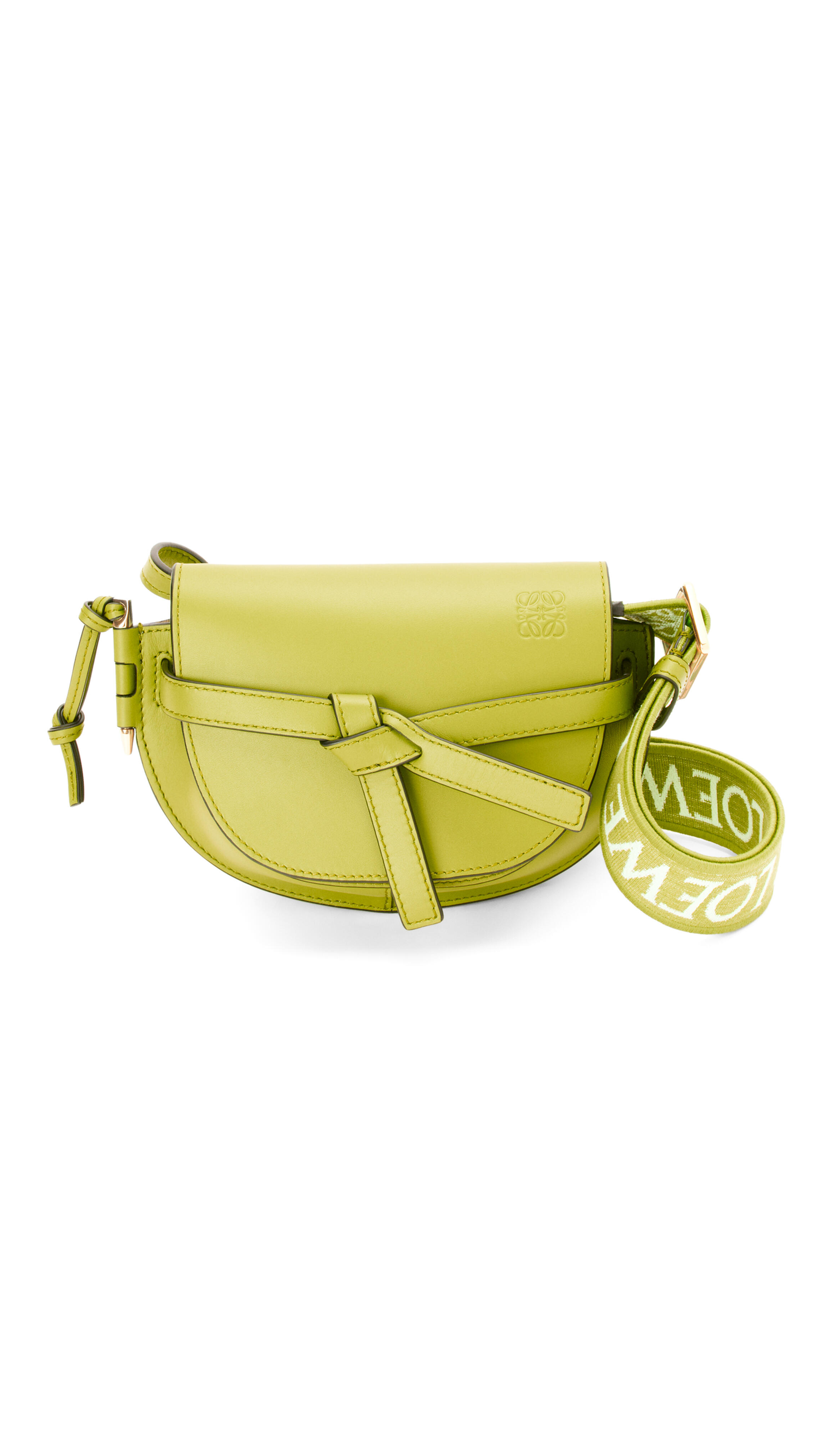 Mini Gate Dual Bag in Soft Calfskin and Jacquard - Lime Yellow
