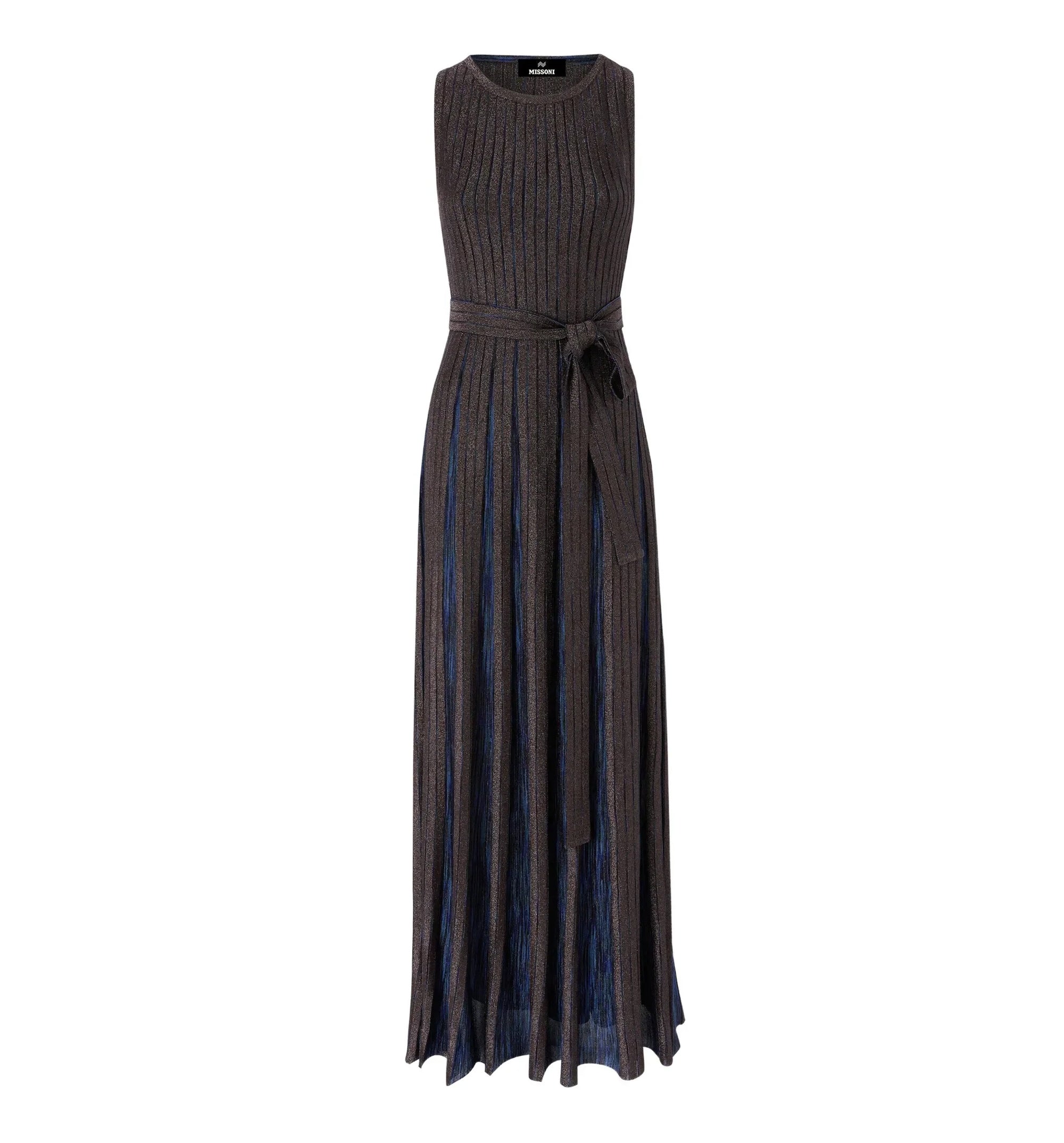 Metallic-thread Belted Maxi Dress