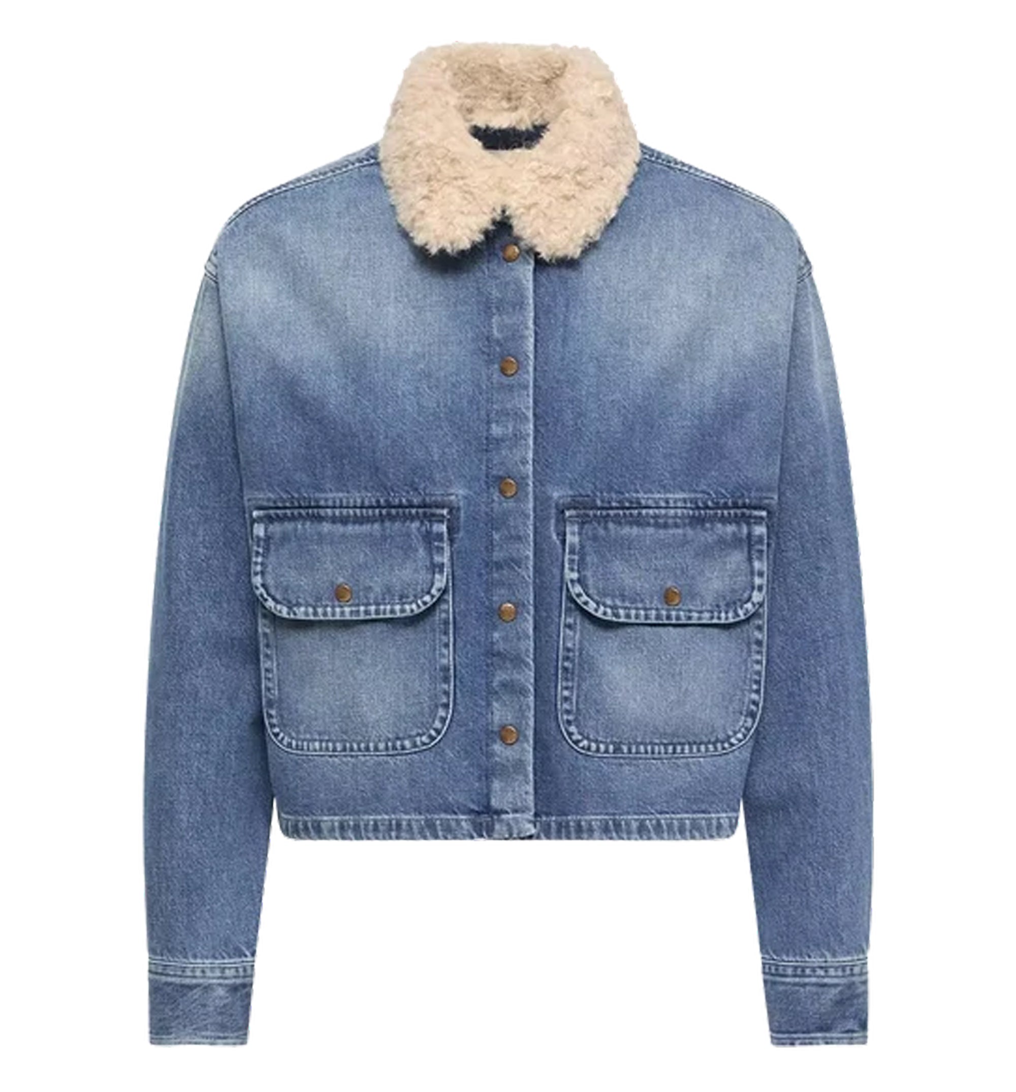 teddy trim denim shirt