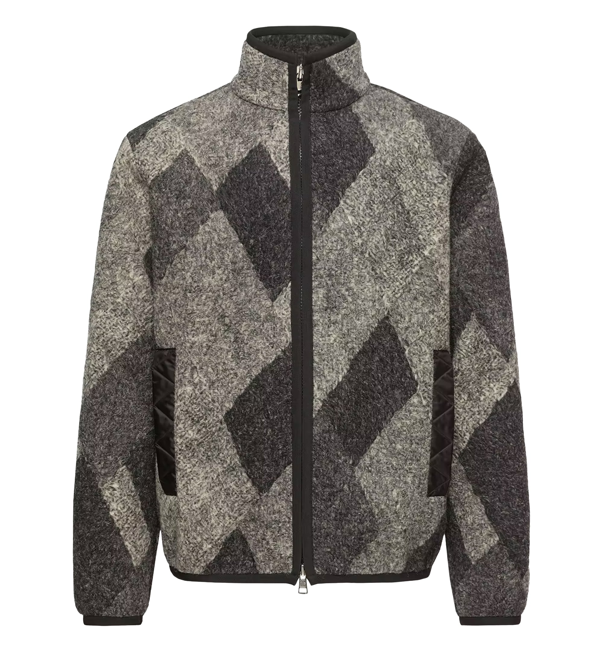 Diamond Pattern Wool Blend Zip-Up Cardigan