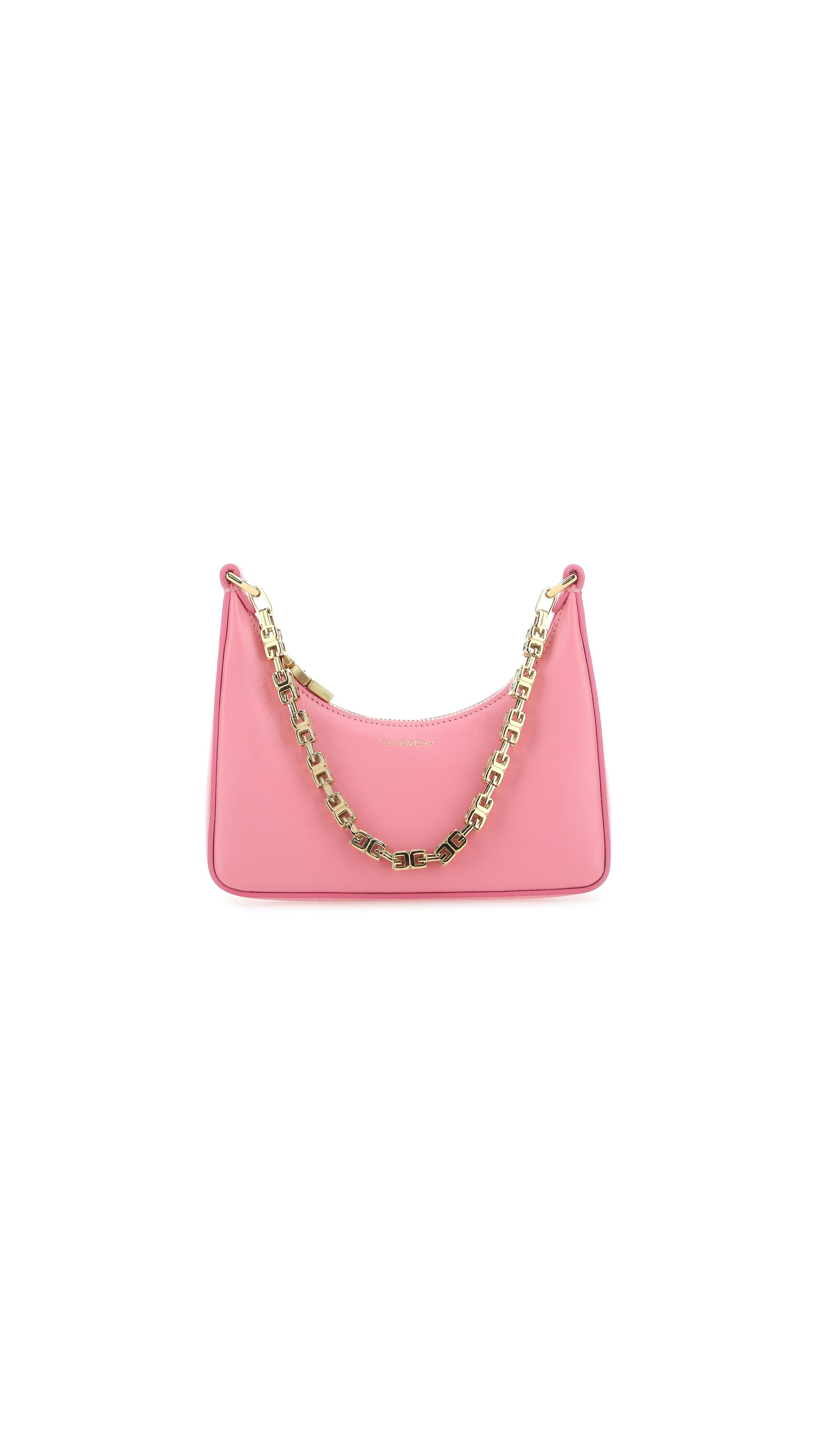 Mini Moon Cut Out Bag in Leather With Chain - Pink