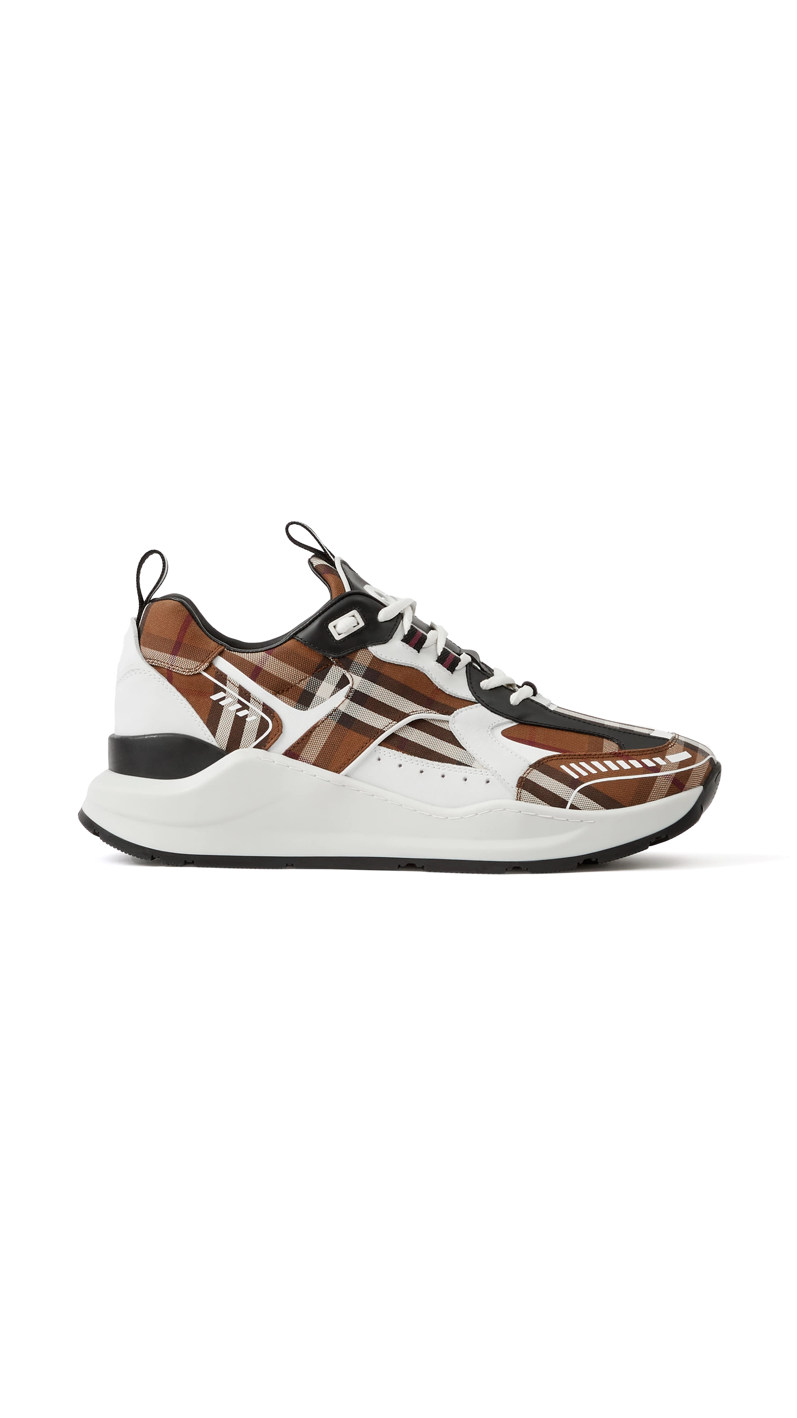 Leather and Check Cotton Sneakers - Dark Birch Brown