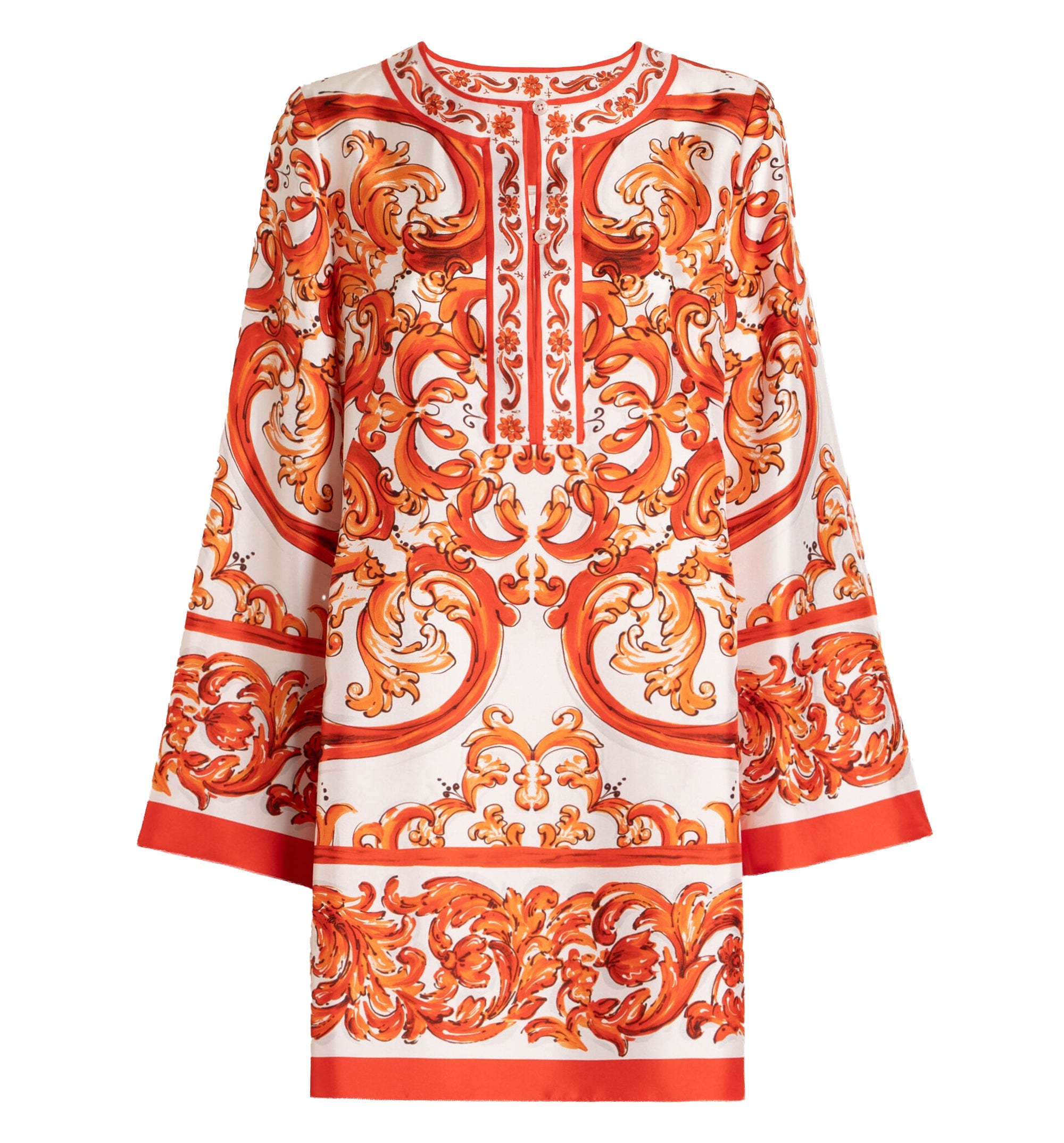 Kaftan dress in majolica-print twill