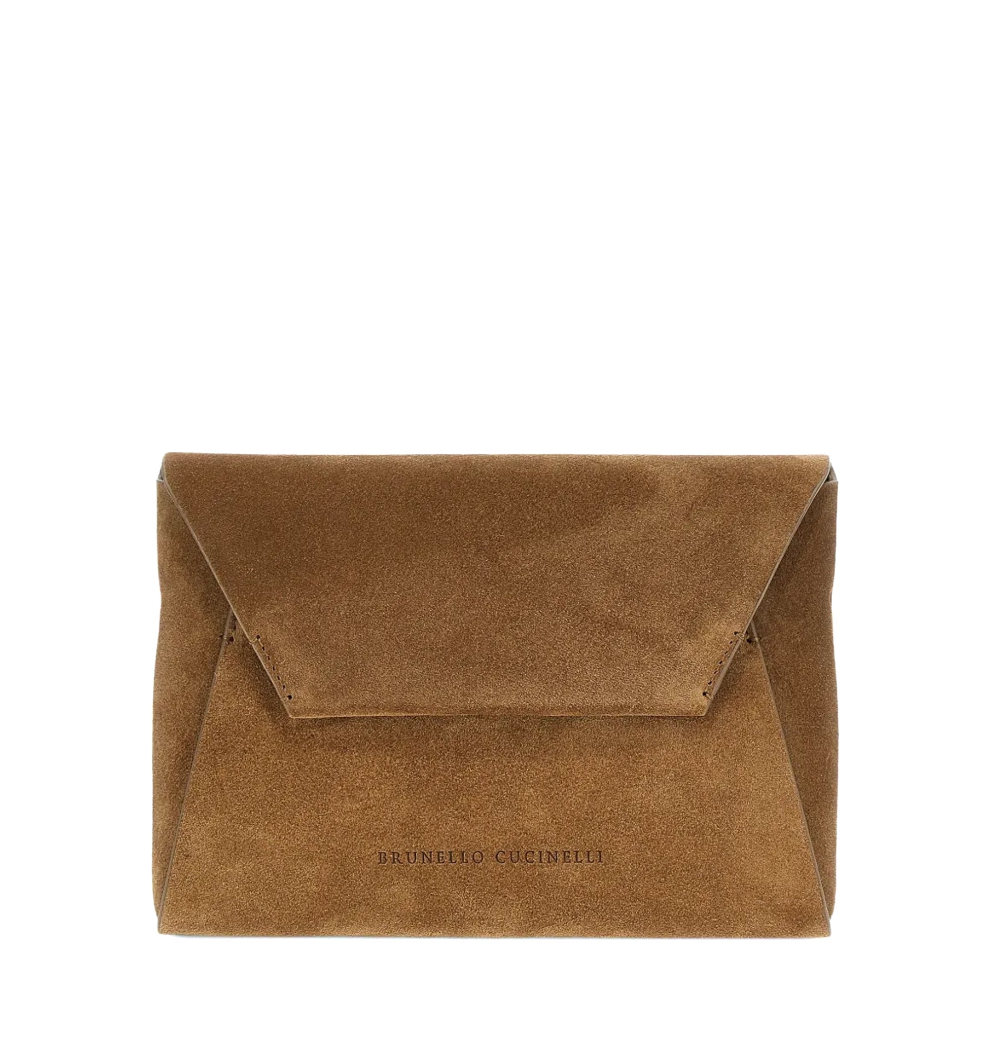 Monili-embellished suede clutch bag