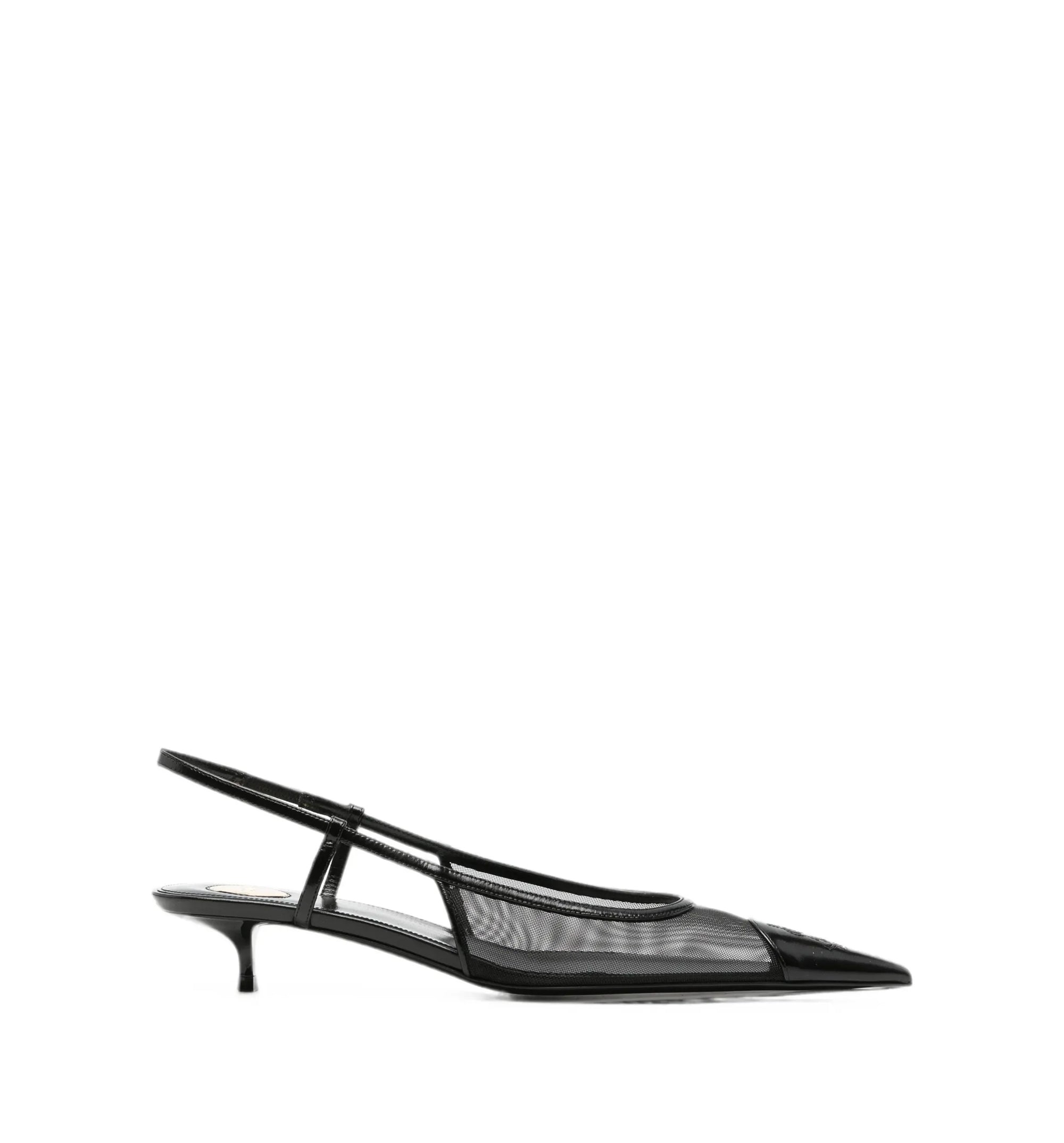 Mesh-panelled Pointed-toe Slingback Pumps