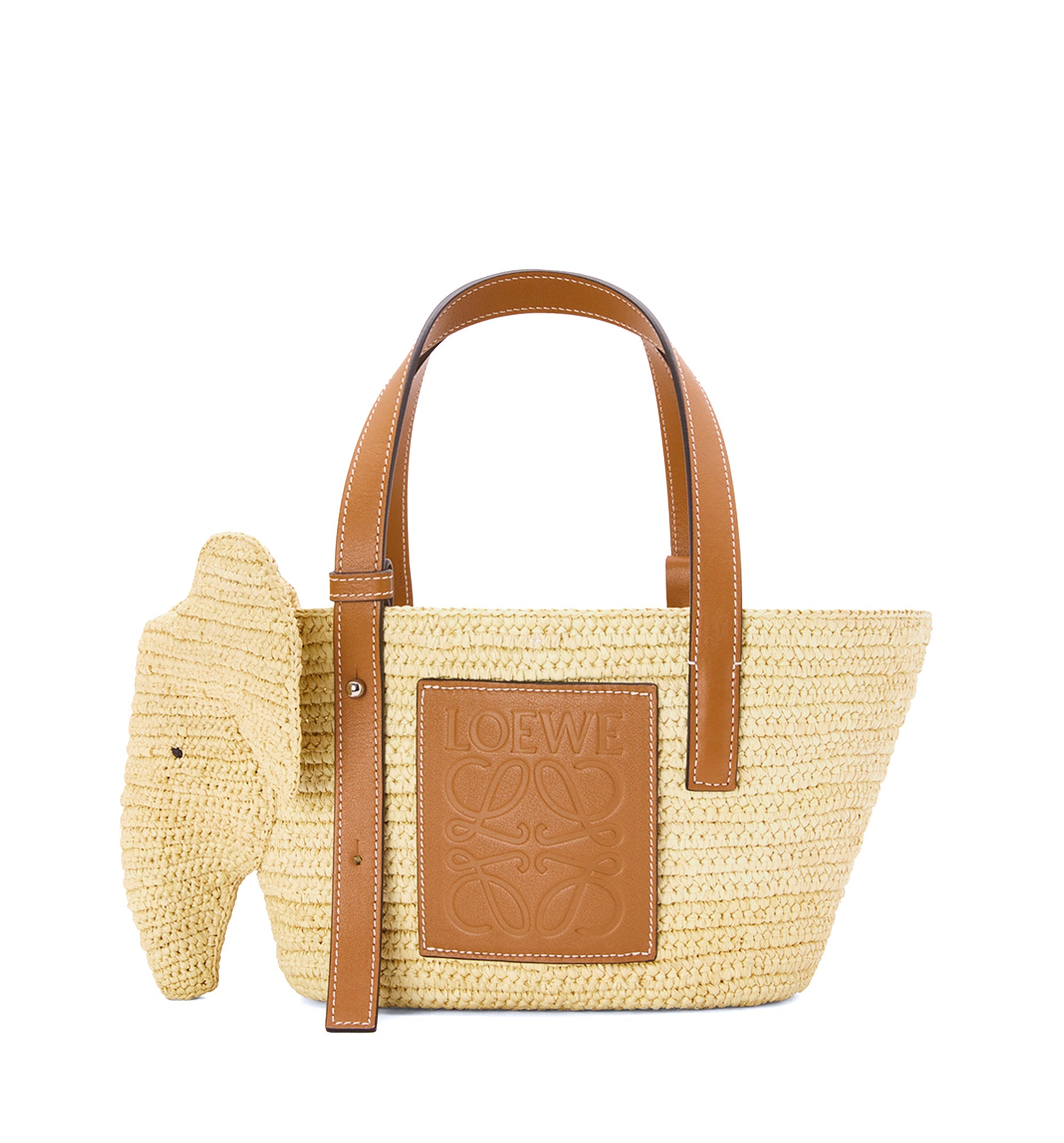 Small Elephant basket in raffia and calfskin