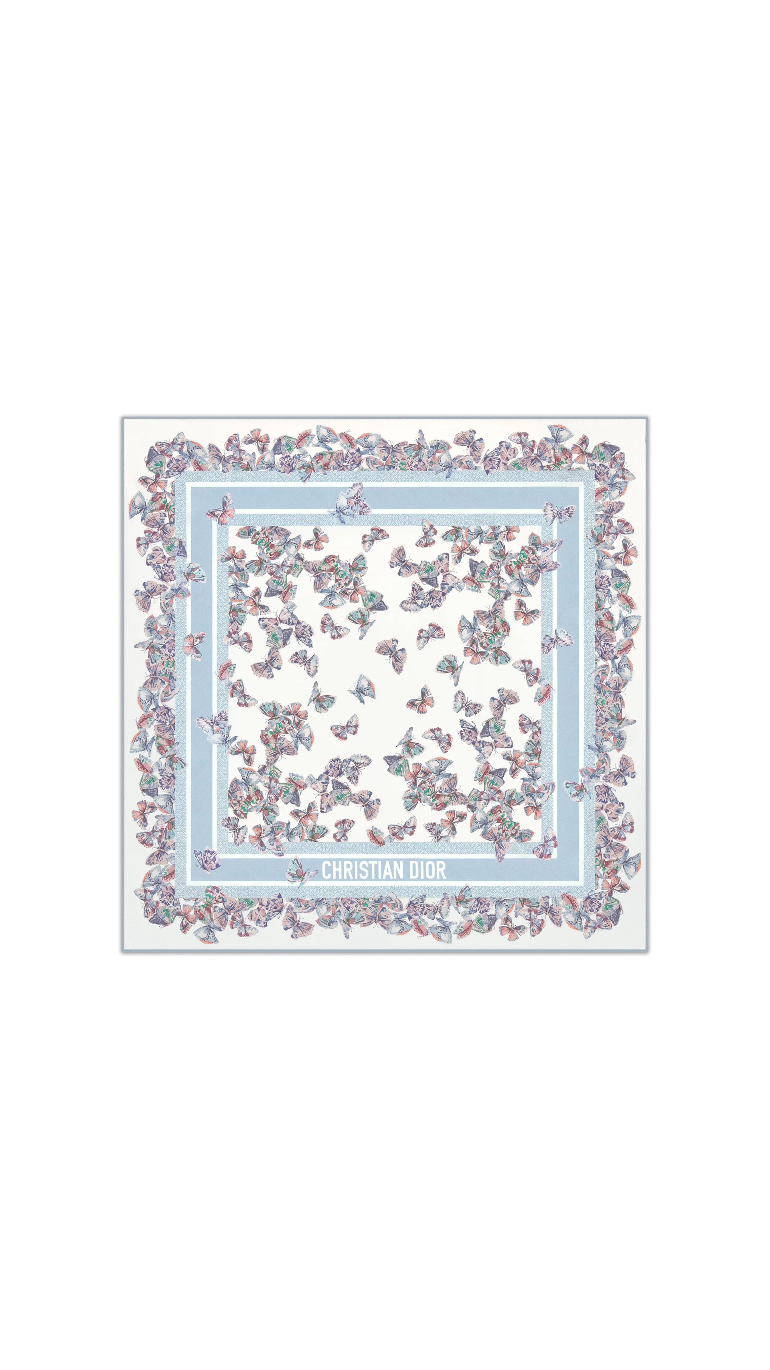 Dior Camo Papillon 90 Square Scarf - White/Sky Blue