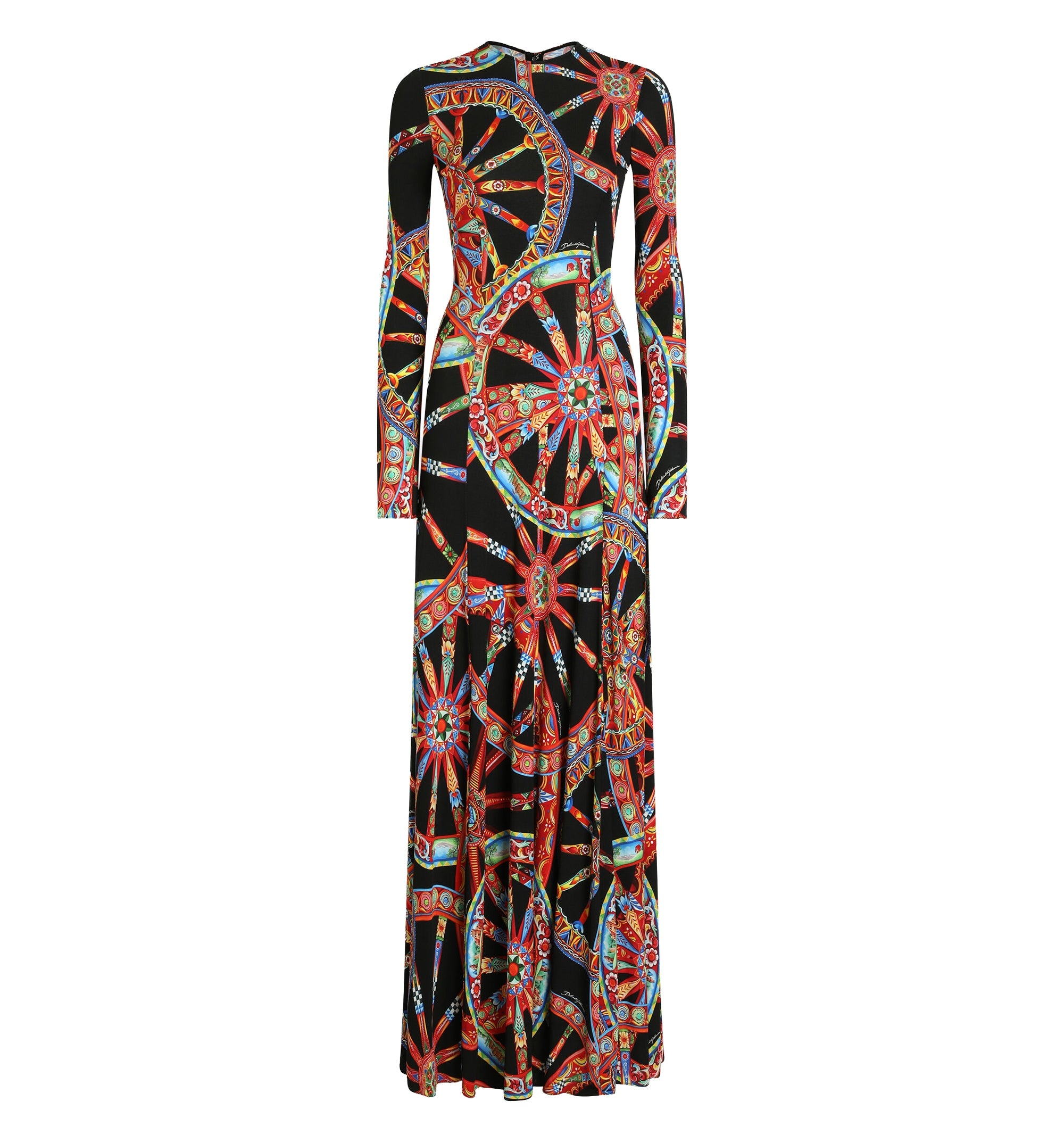 Carretto-print long viscose jersey dress