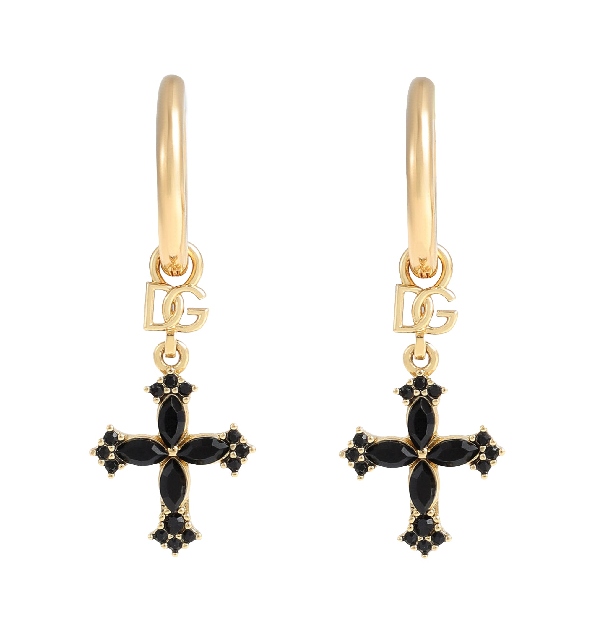 Hoop earrings with crosses and rhinestones