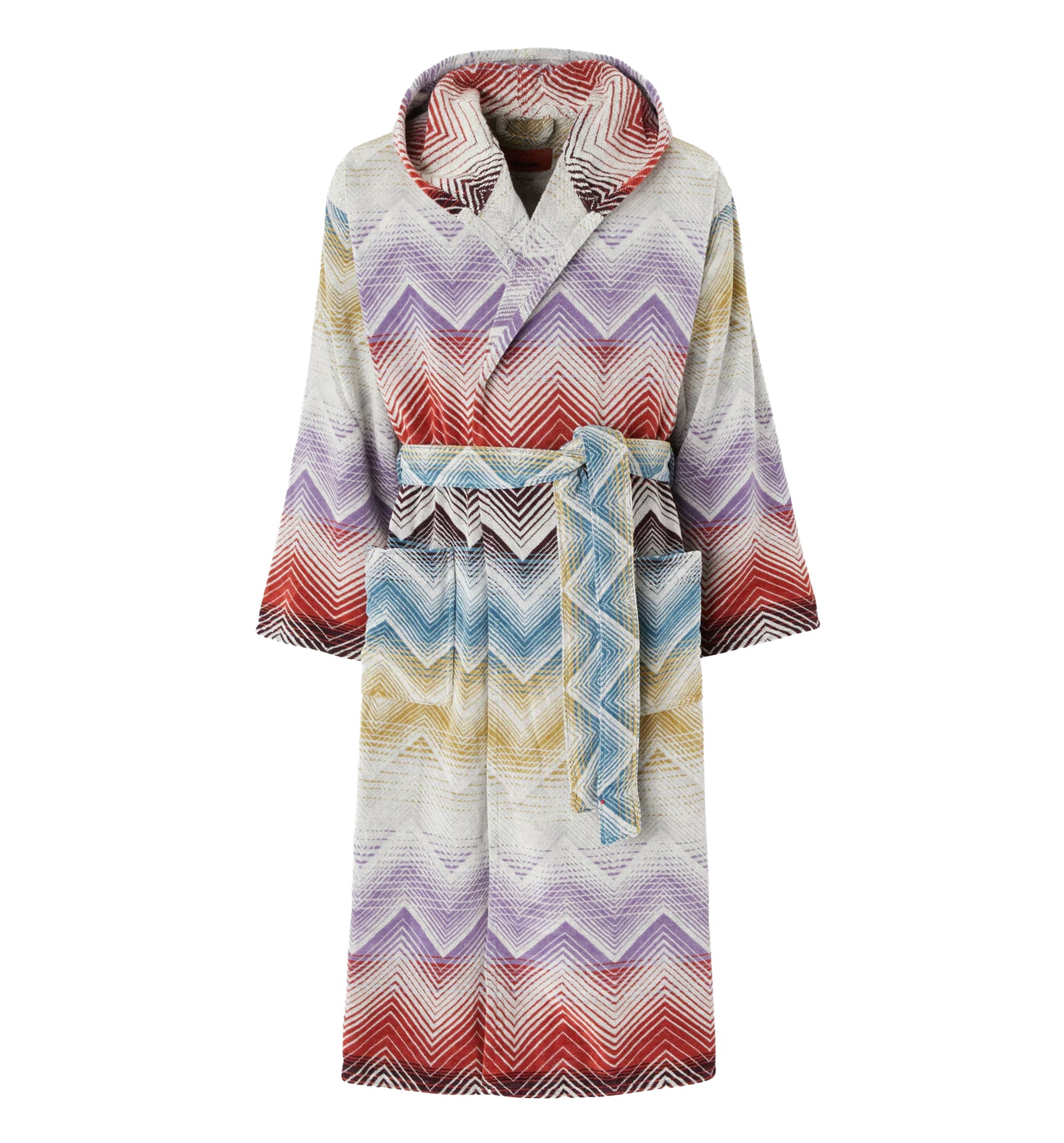 Marea Hooded Bathrobe in cotton terry with chevron pattern