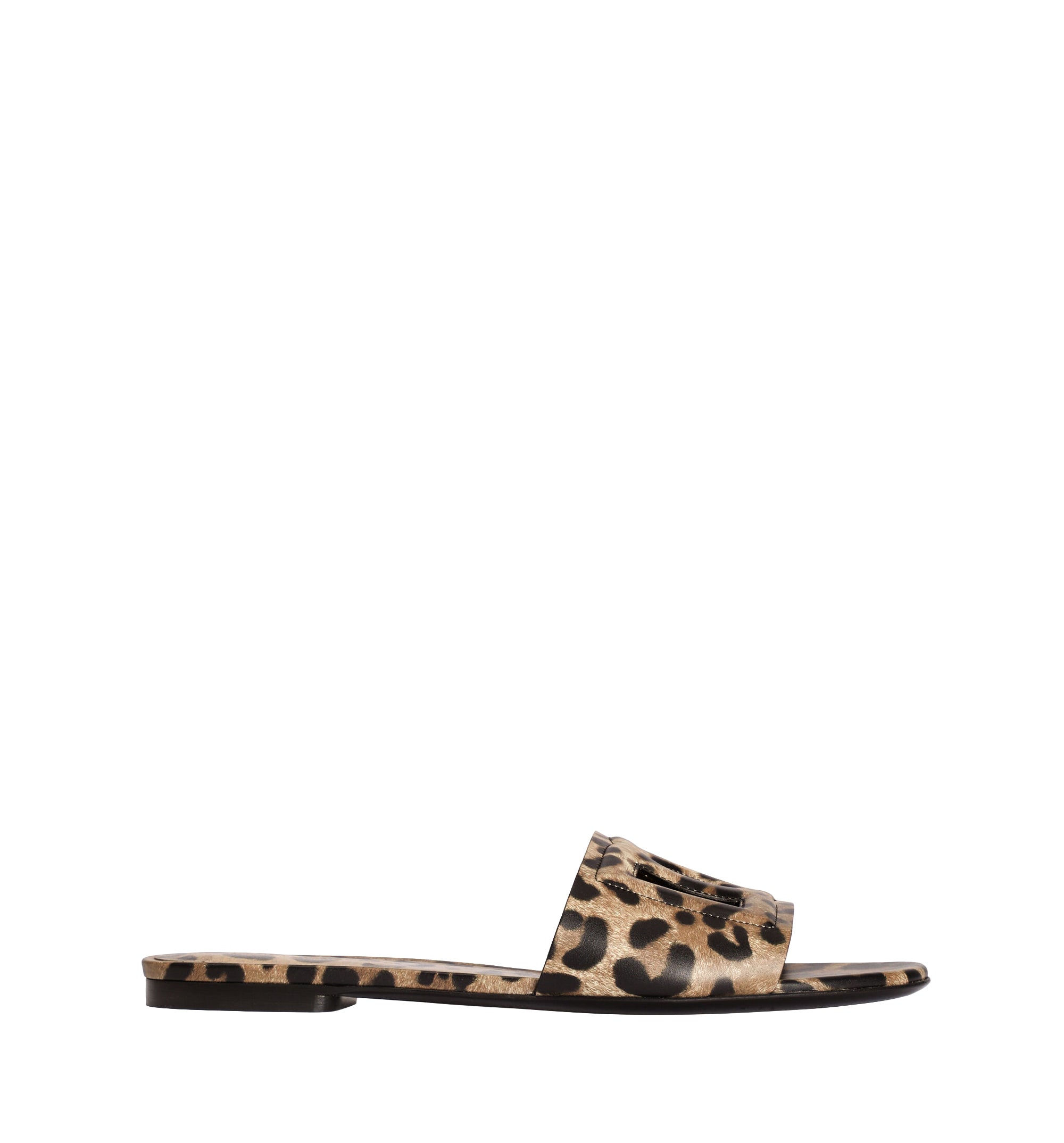 Leo-print calfskin flat slides