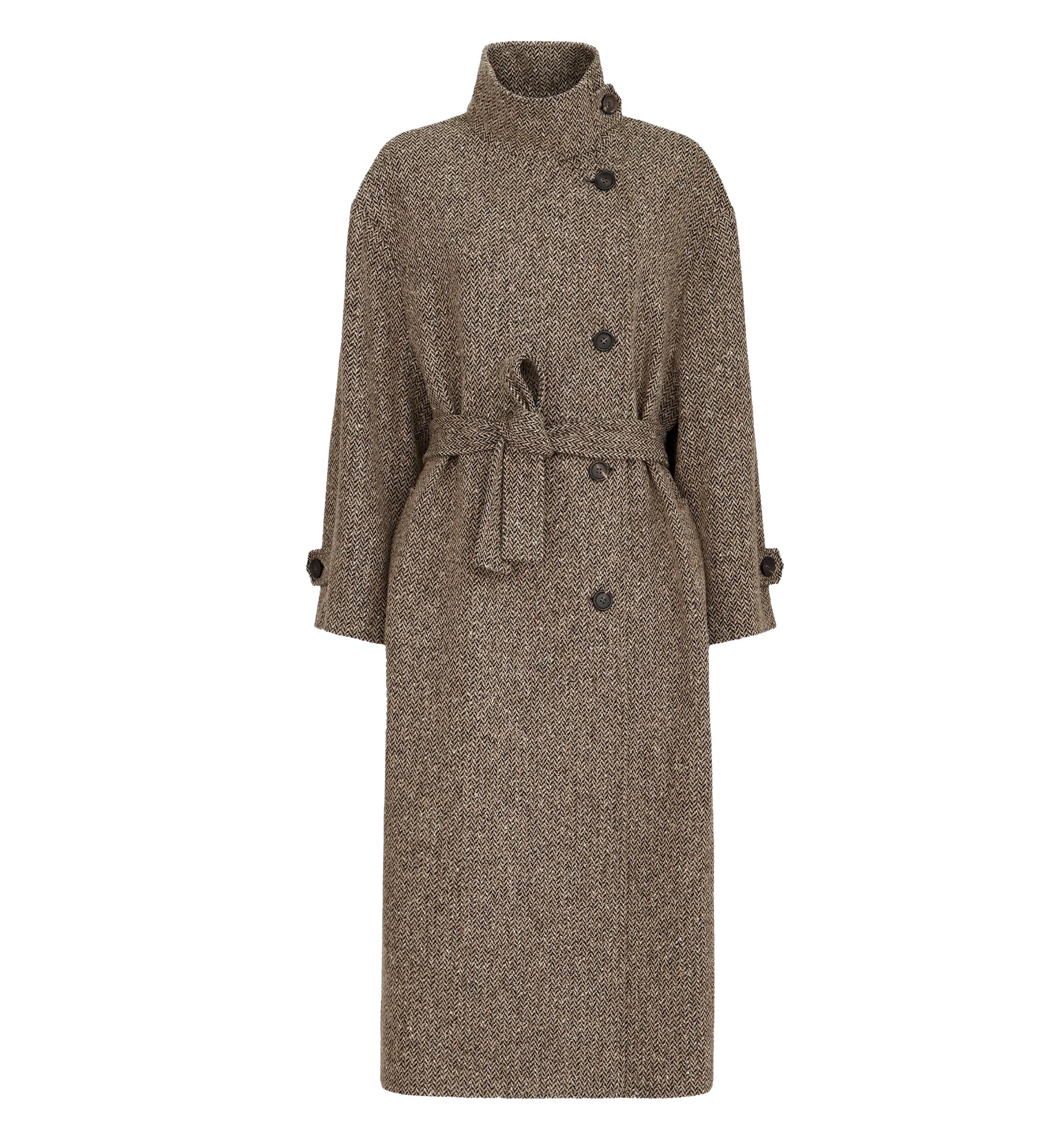Sparkling virgin wool Chevron belted coat with Monili