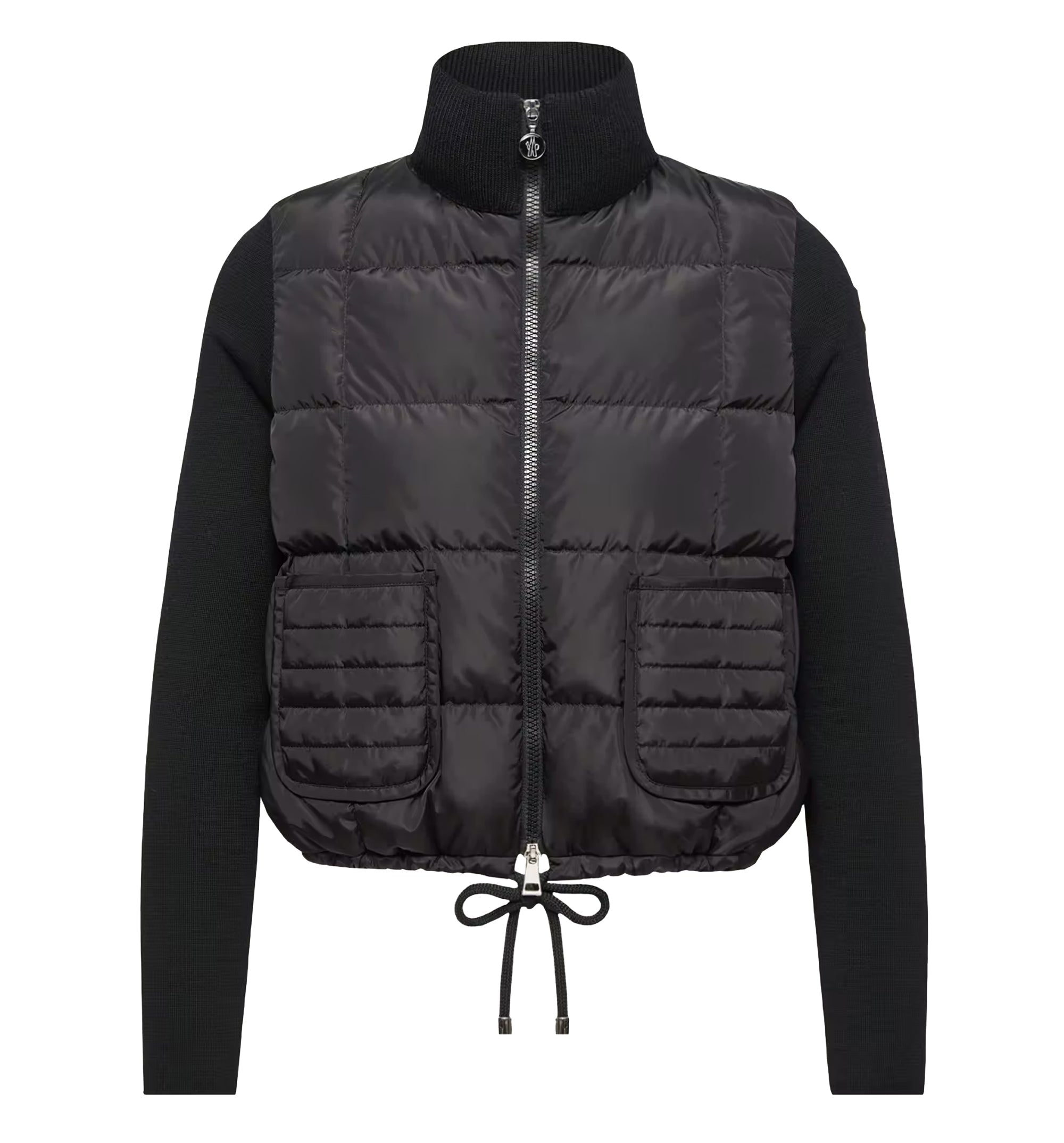 Square-Quilted Padded Wool Zip-Up Cardigan