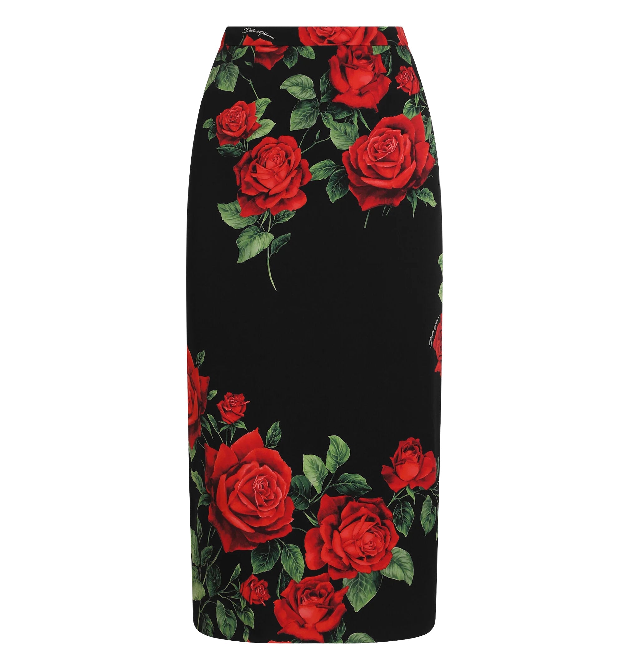 Rose-print charmeuse skirt