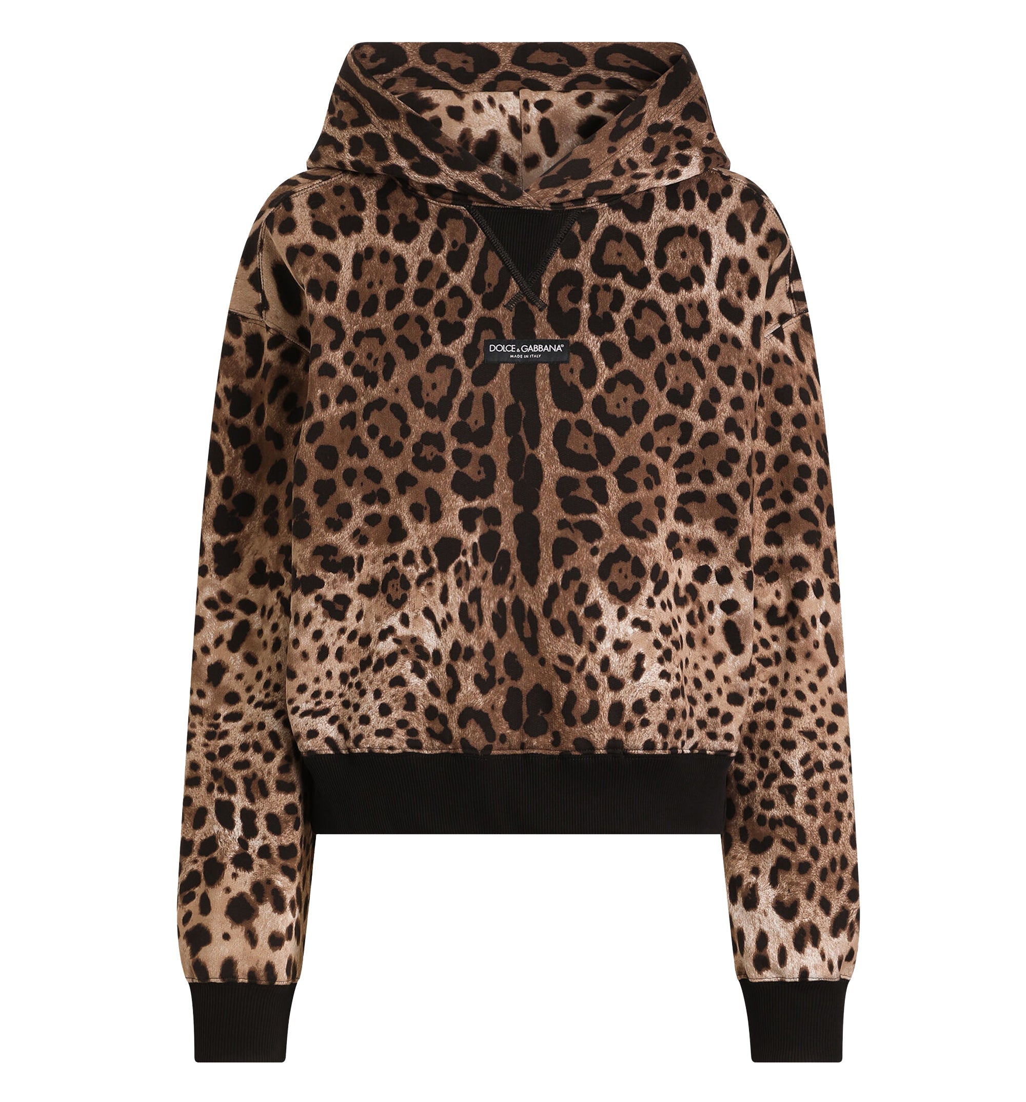 Leo-print cotton hooded sweatshirt