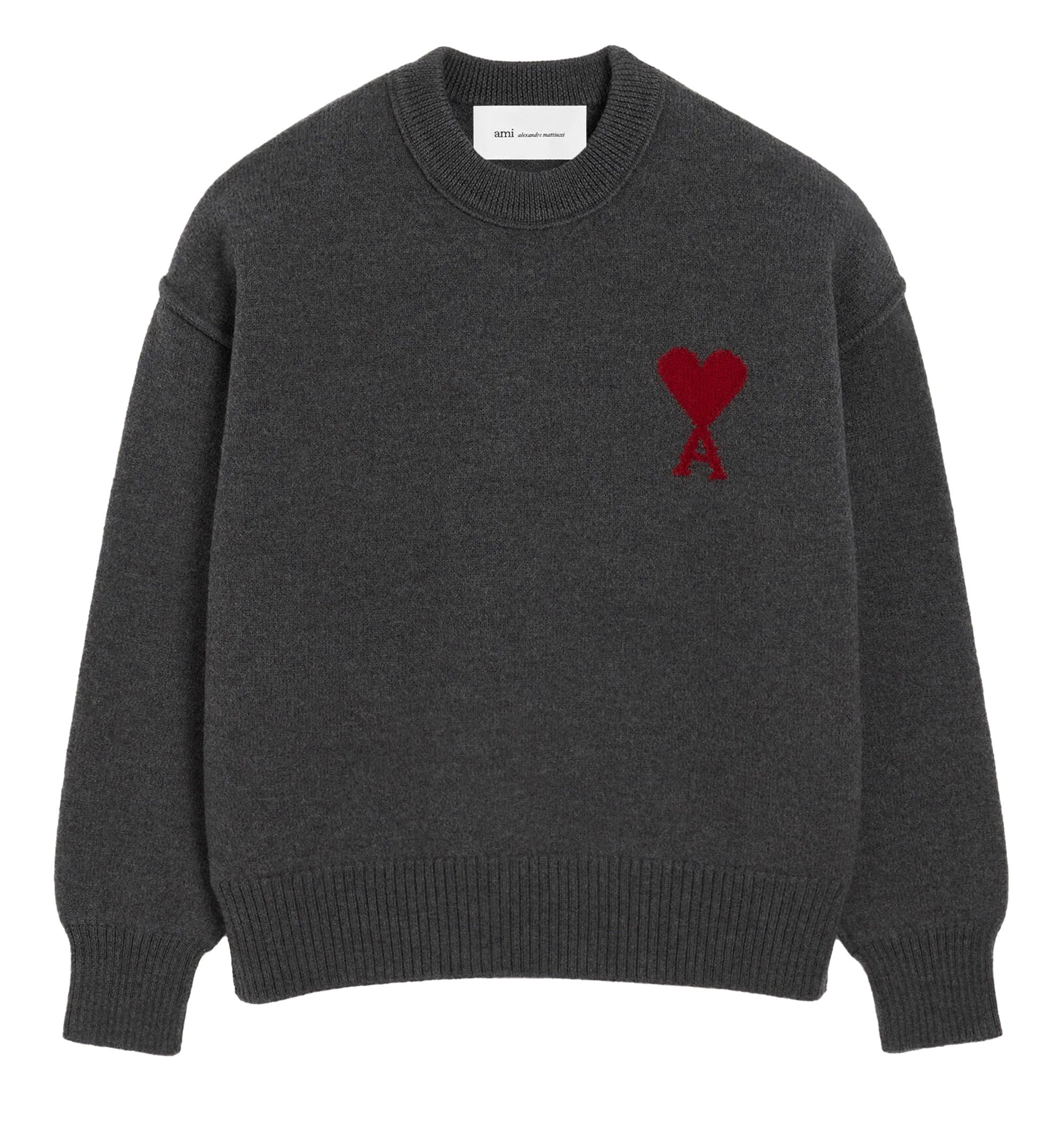 Grey crewneck wool sweater with Ami de Coeur