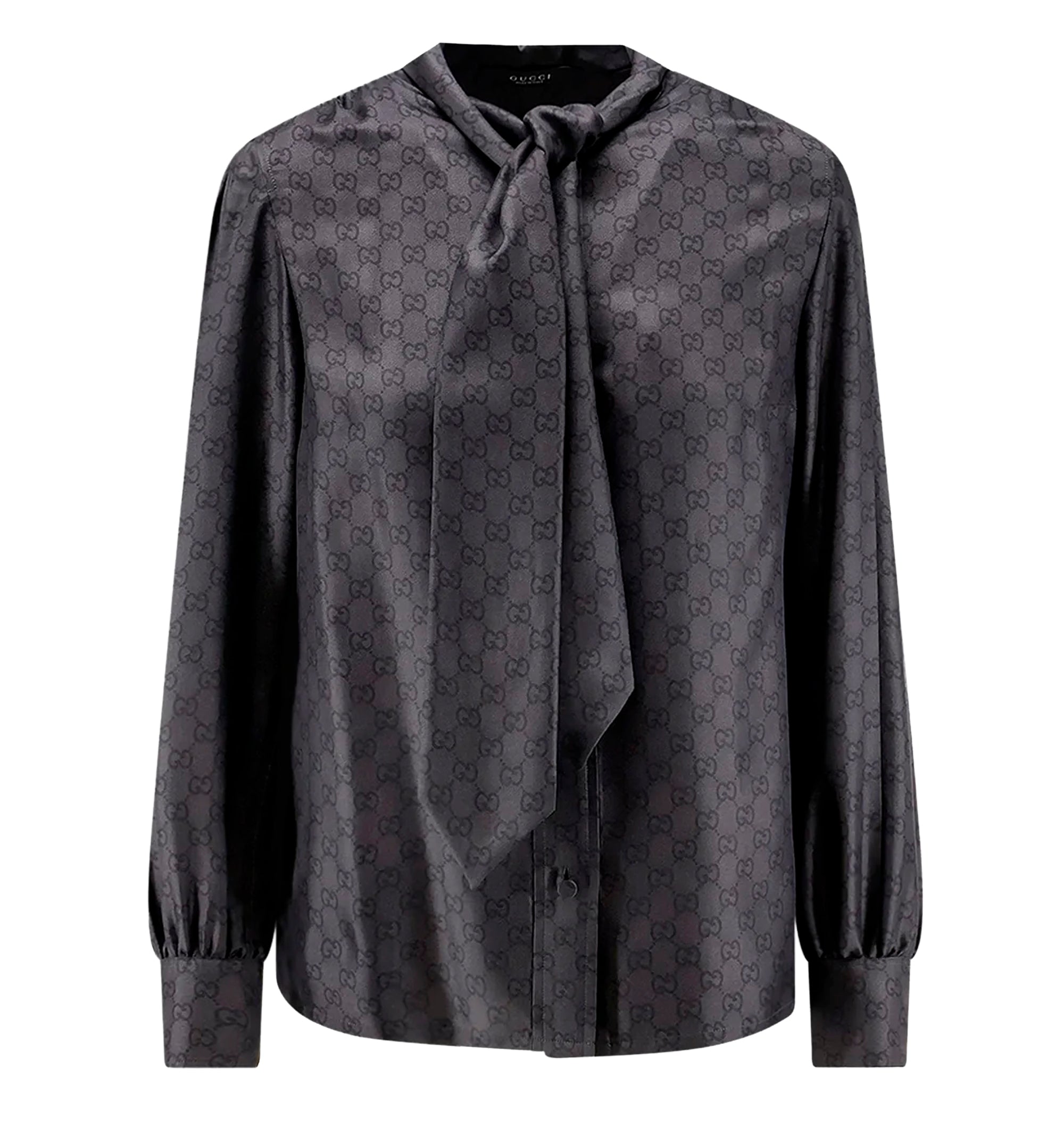 Printed silk twill shirt with bow