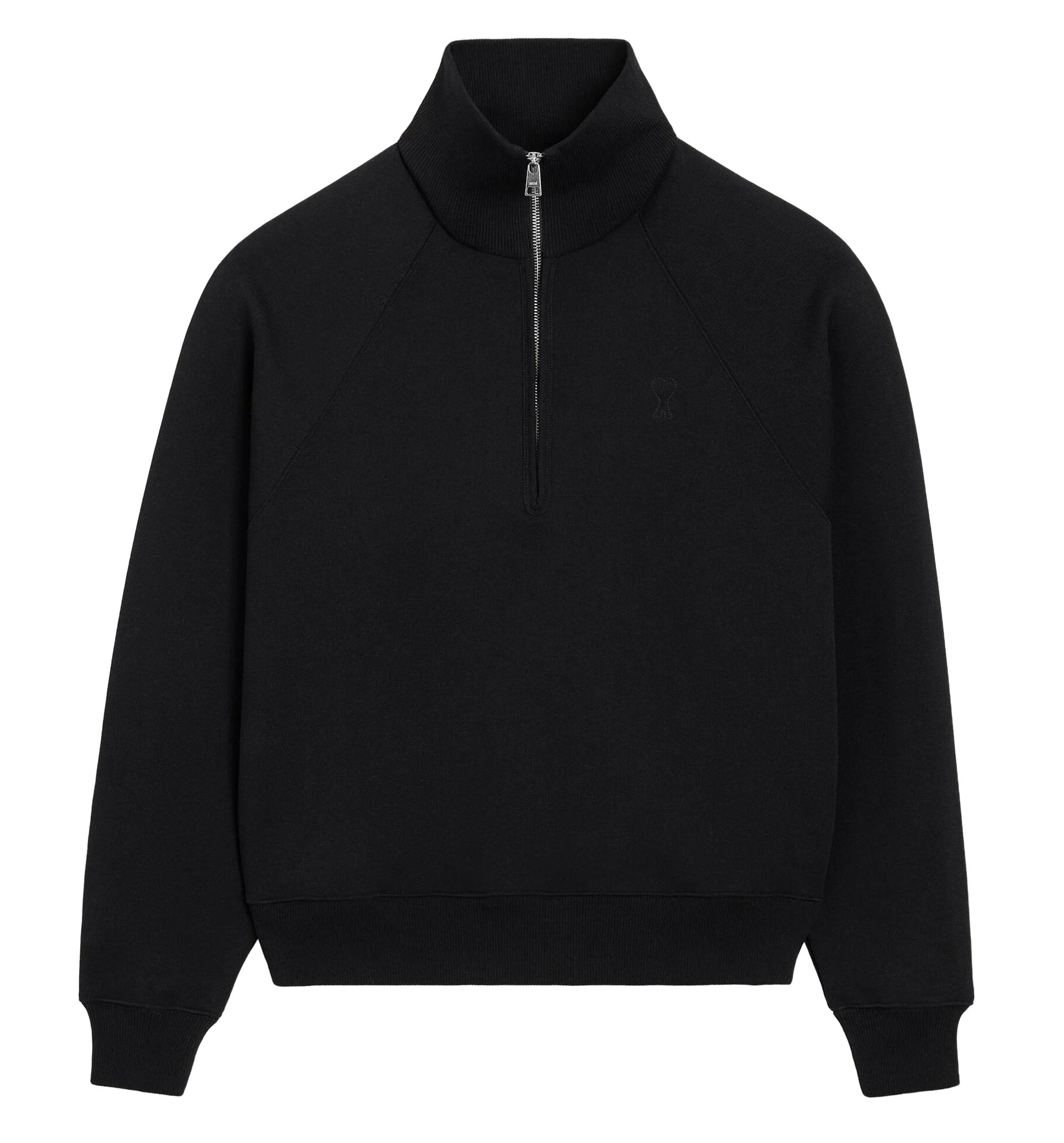 Black cotton zipped sweatshirt with embossed Ami de Coeur