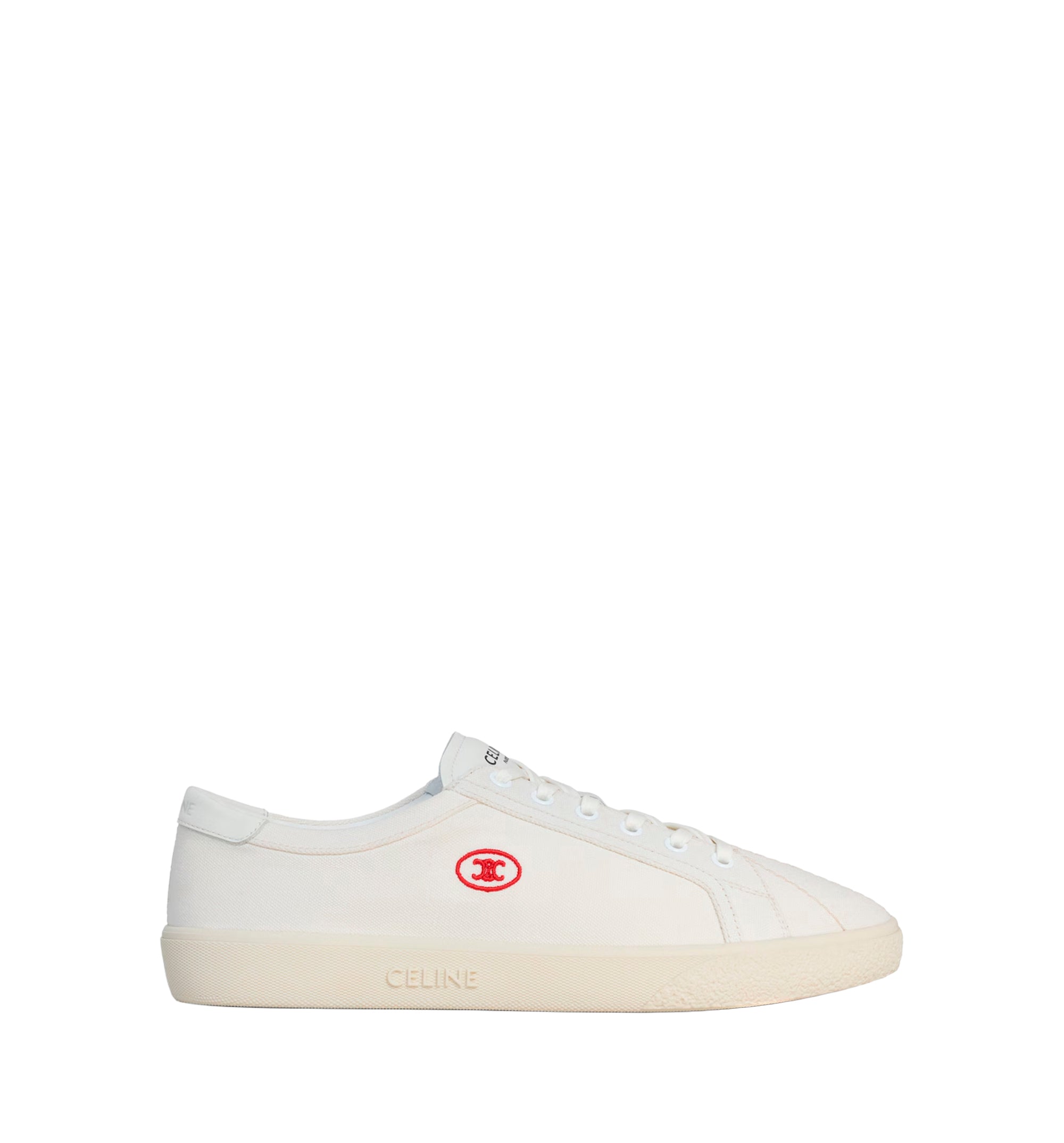 Celine Lou Low Lace-up Sneaker With Triomphe In Canvas And Calfskin