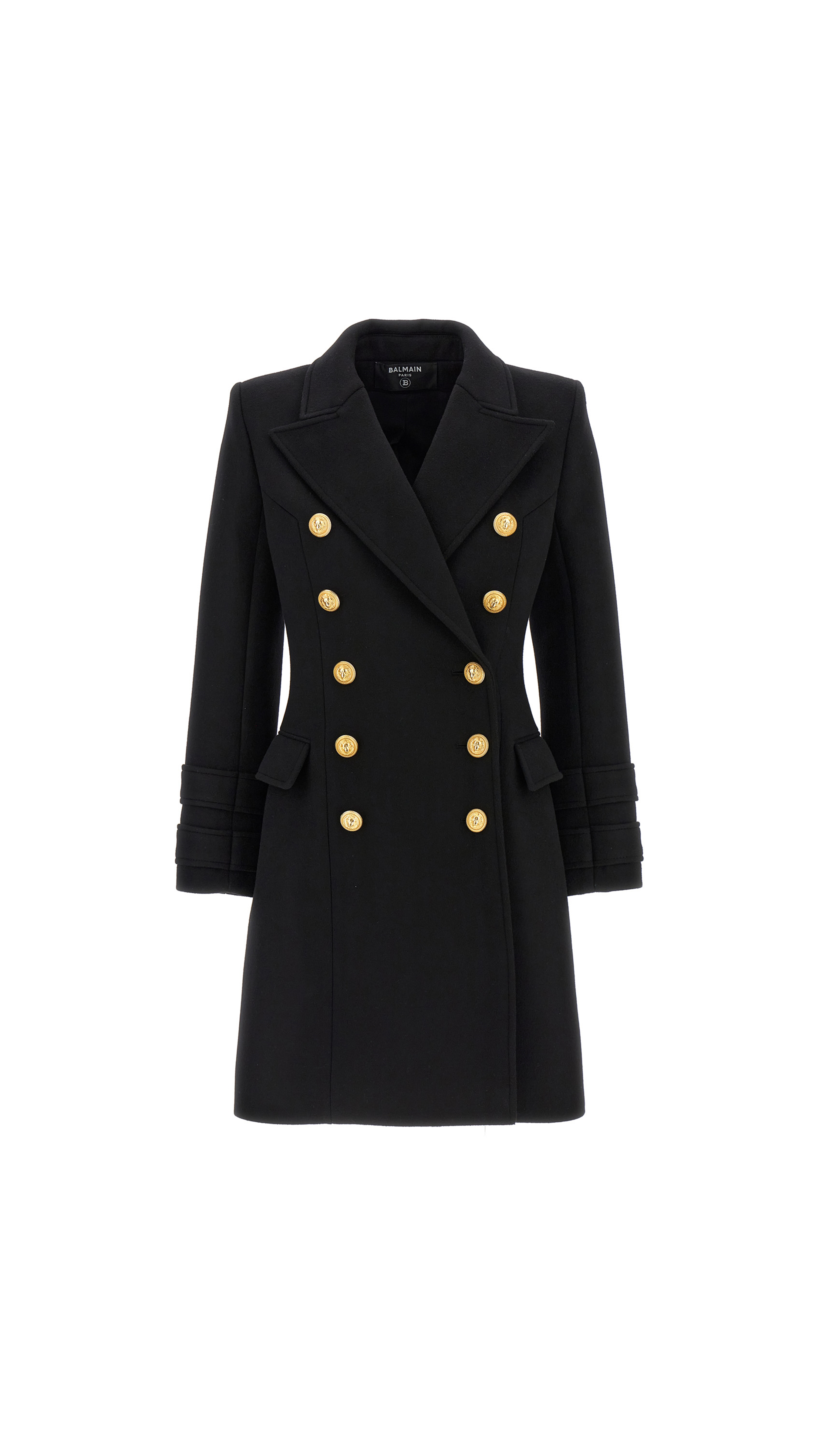 Balmain Double Breasted Logo Button Coat - Black