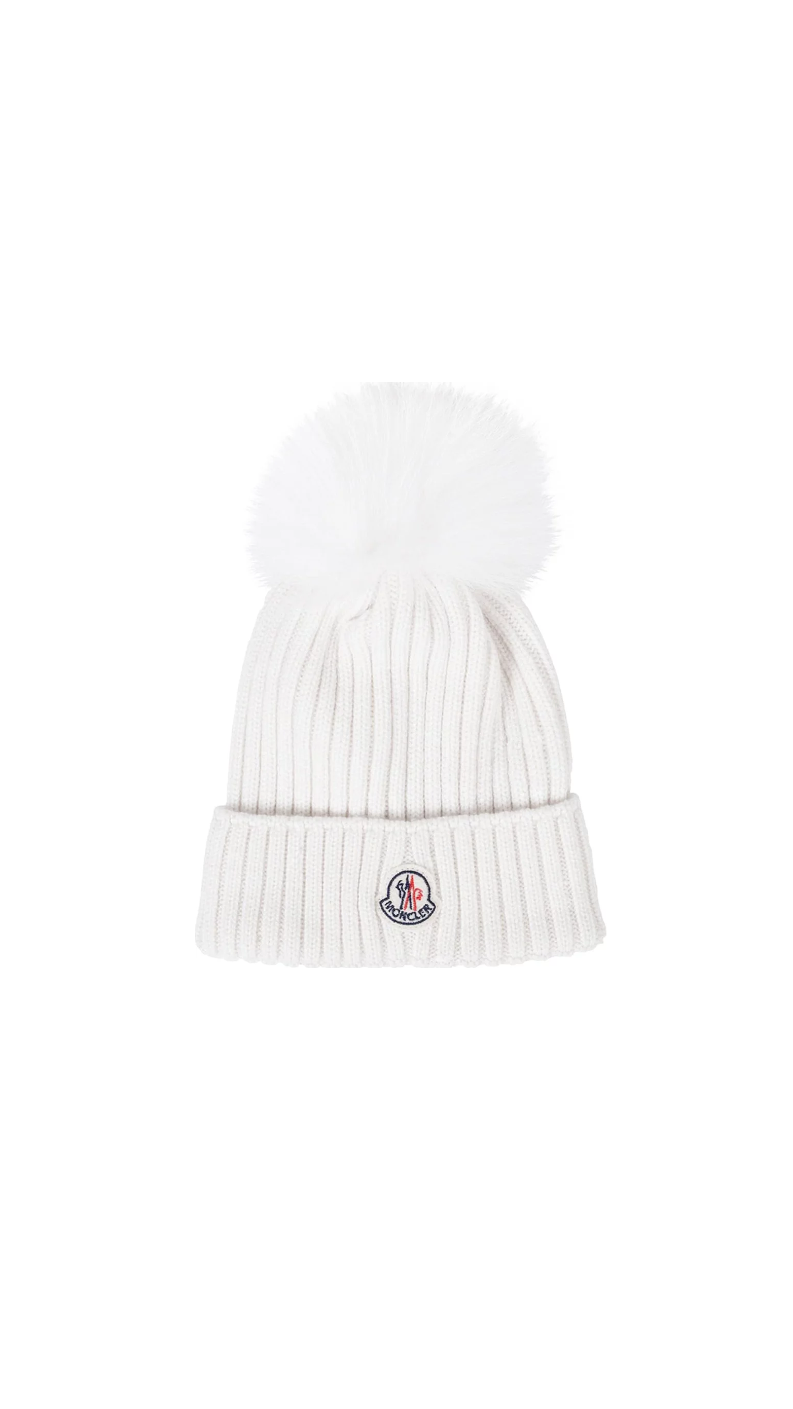 Wool Beanie with Pom Pom - White