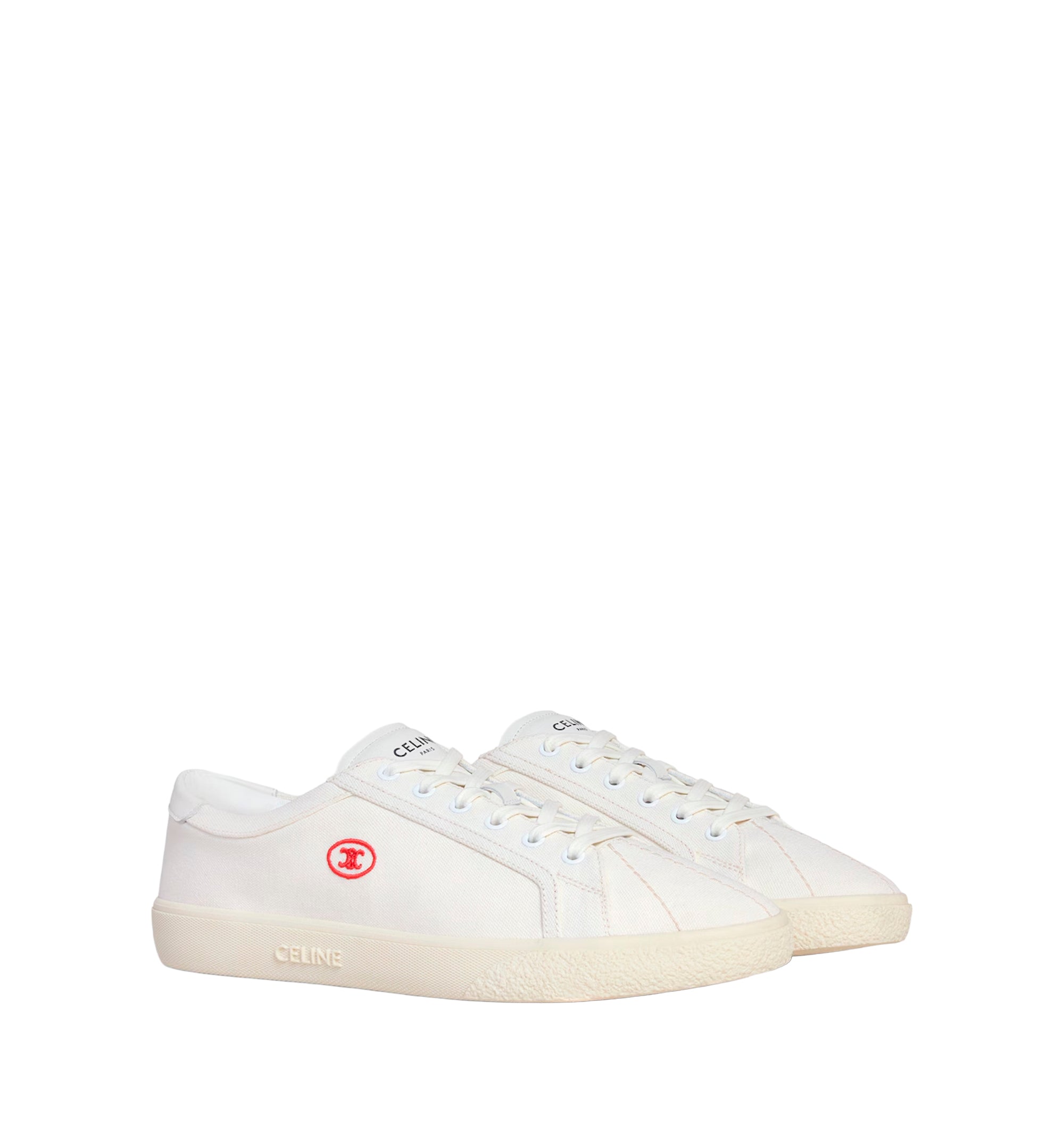 Celine Lou Low Lace-up Sneaker With Triomphe In Canvas And Calfskin