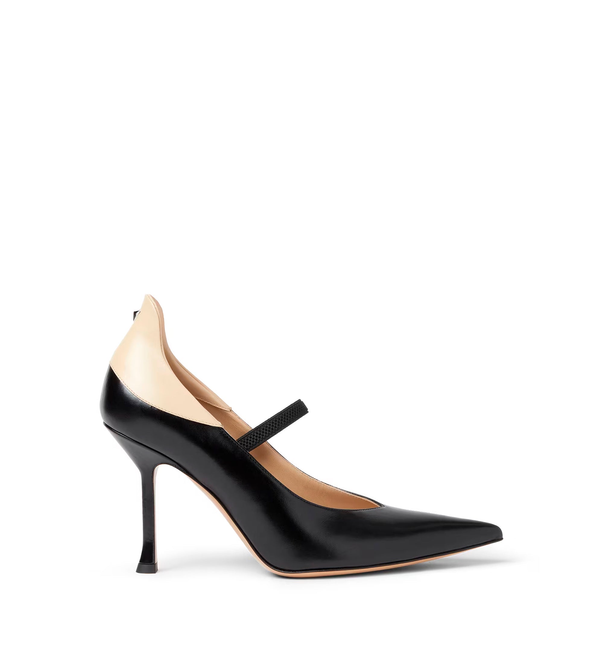 Black and beige leather court shoes