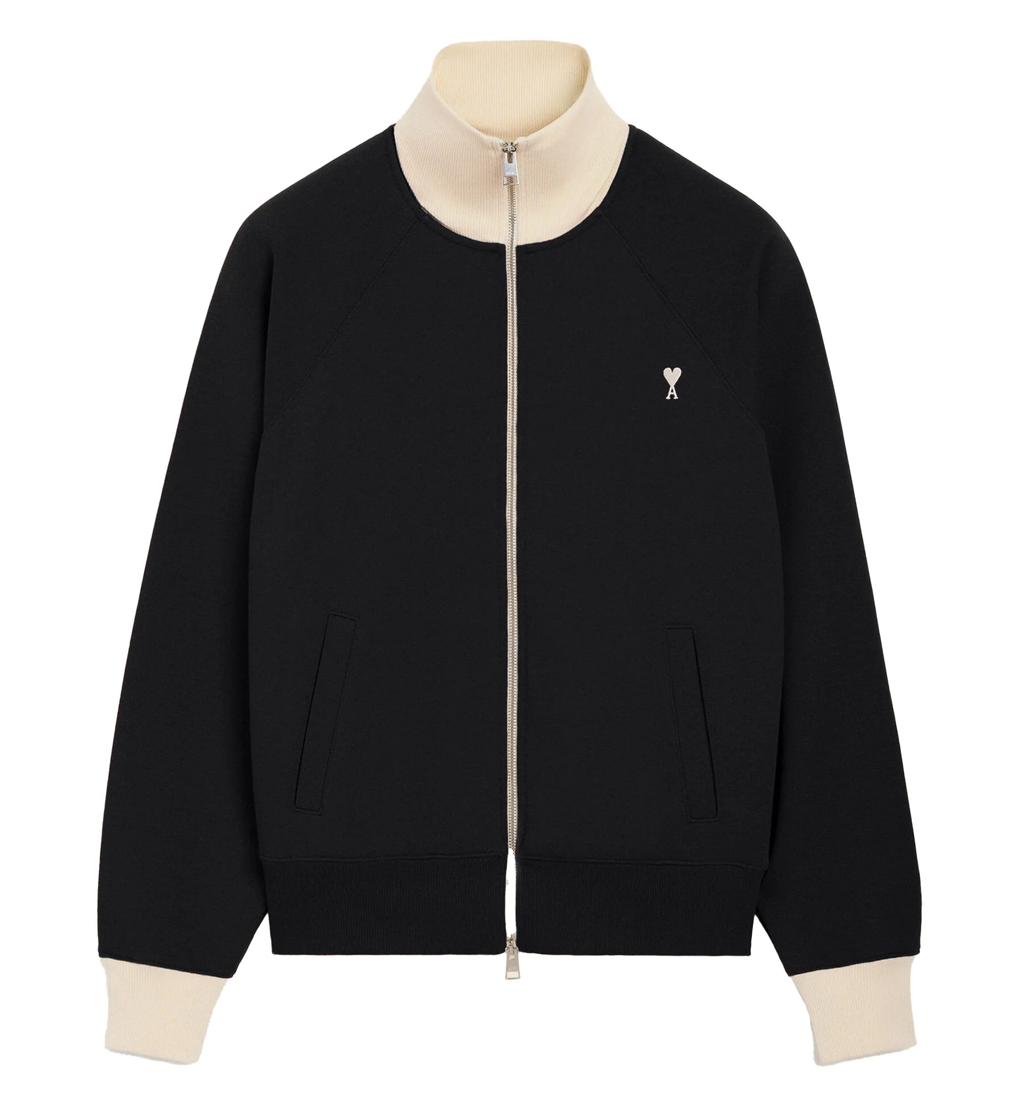 Black zipped cotton sweatshirt with Ami de Coeur
