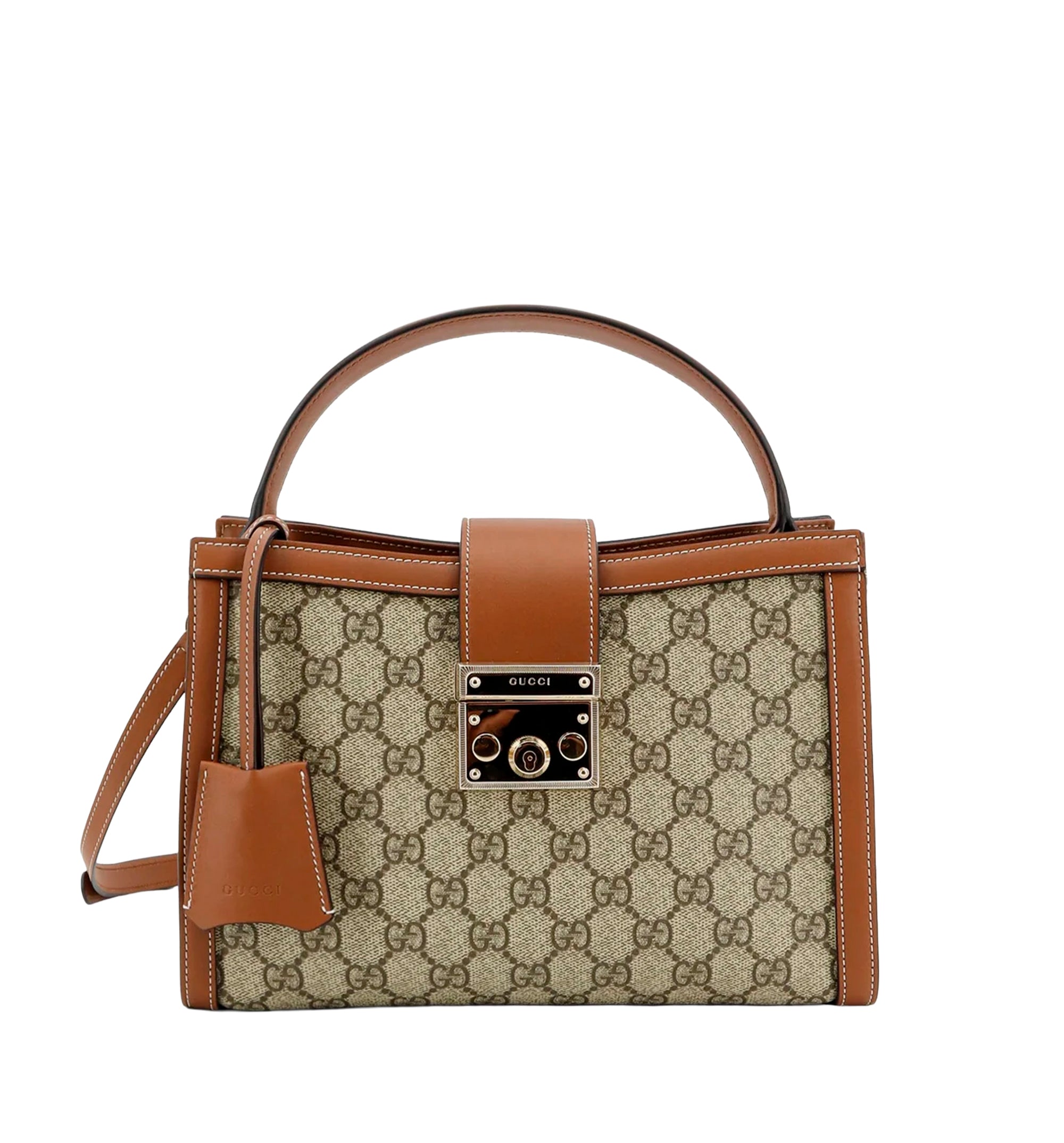 Padlock handbag with shoulder strap