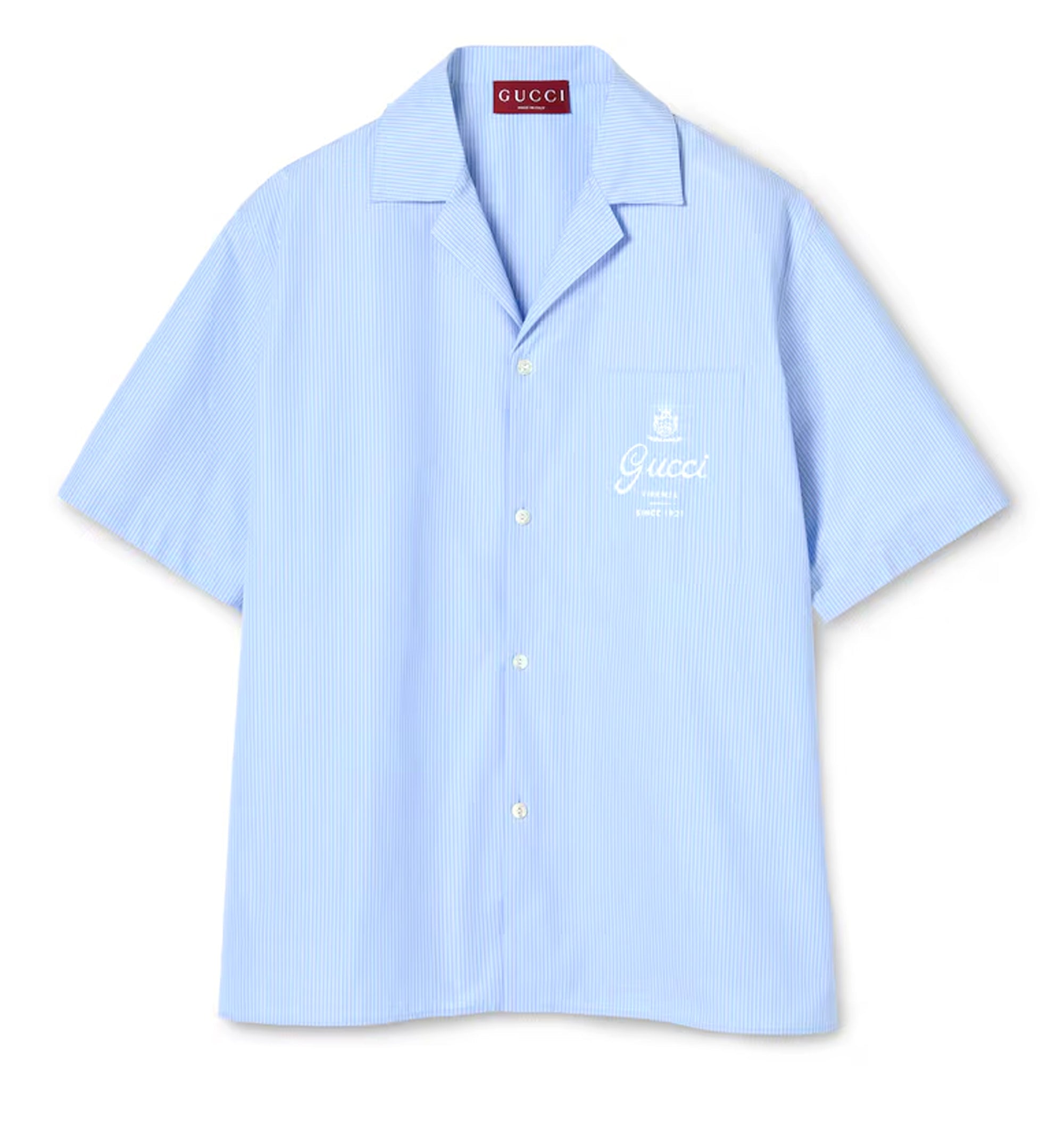 Thin striped cotton poplin bowling shirt