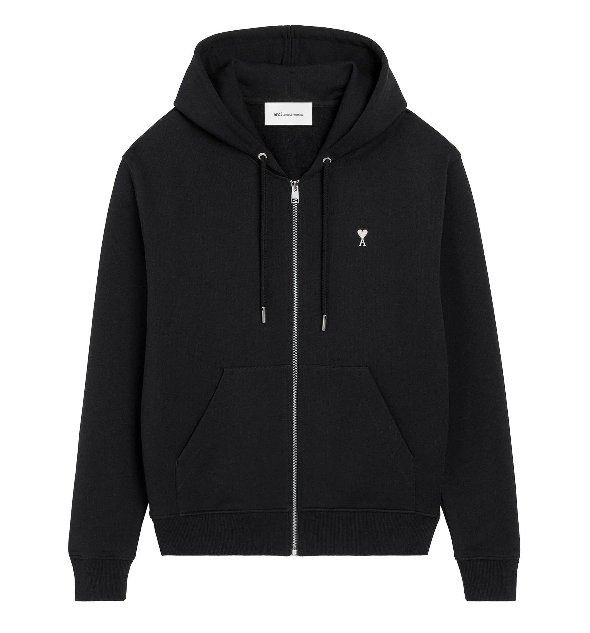 Black Cotton Ami De Coeur Zipped Hoodie