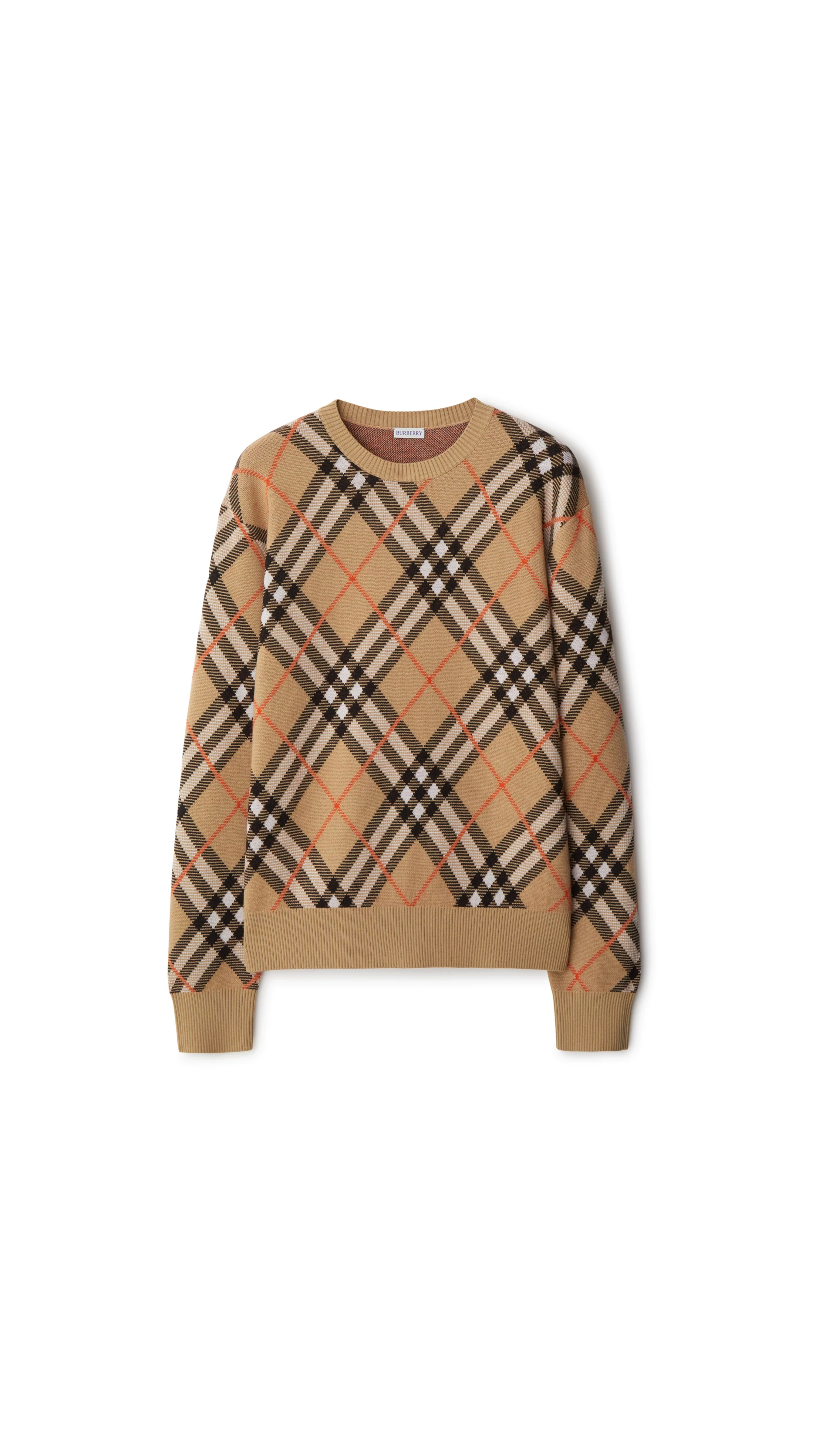 Check Wool Blend Sweater - Sand