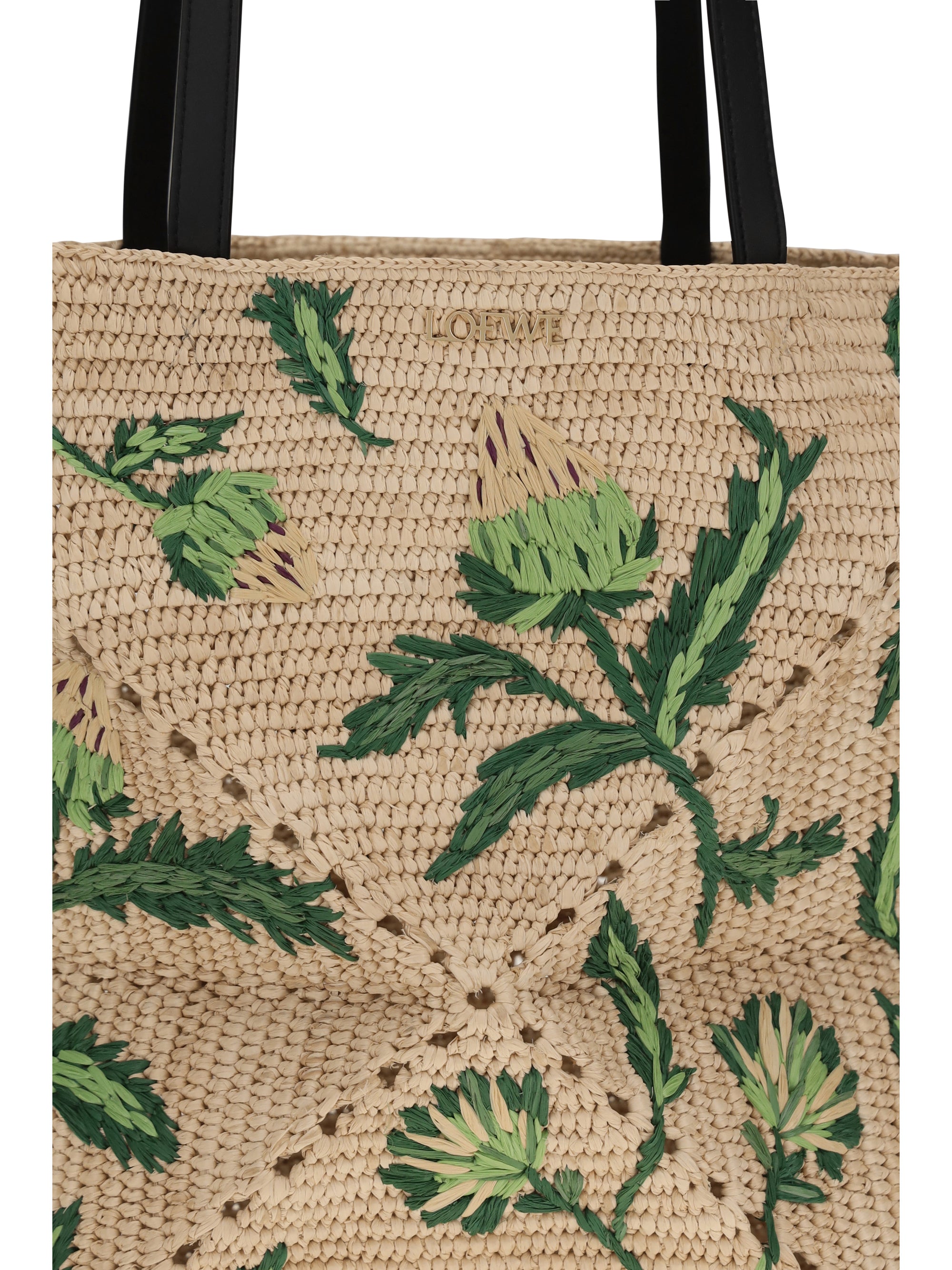 Medium Puzzle Fold tote in raffia and calfskin