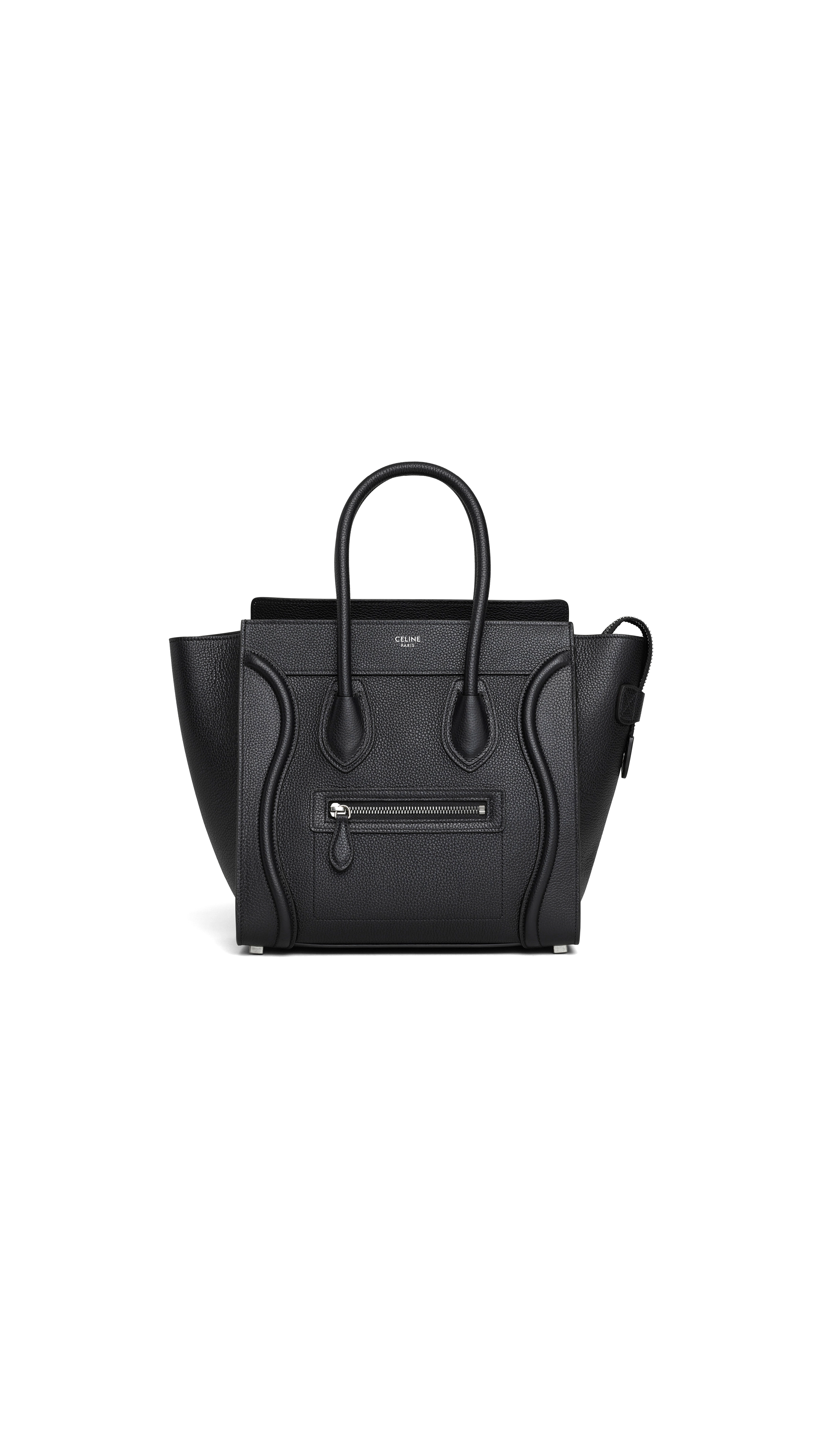 Micro Luggage Handbag In Drummed Calfskin - Black