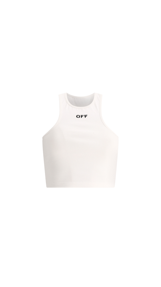 "Off Stamp" Ribbed Tank Top - White