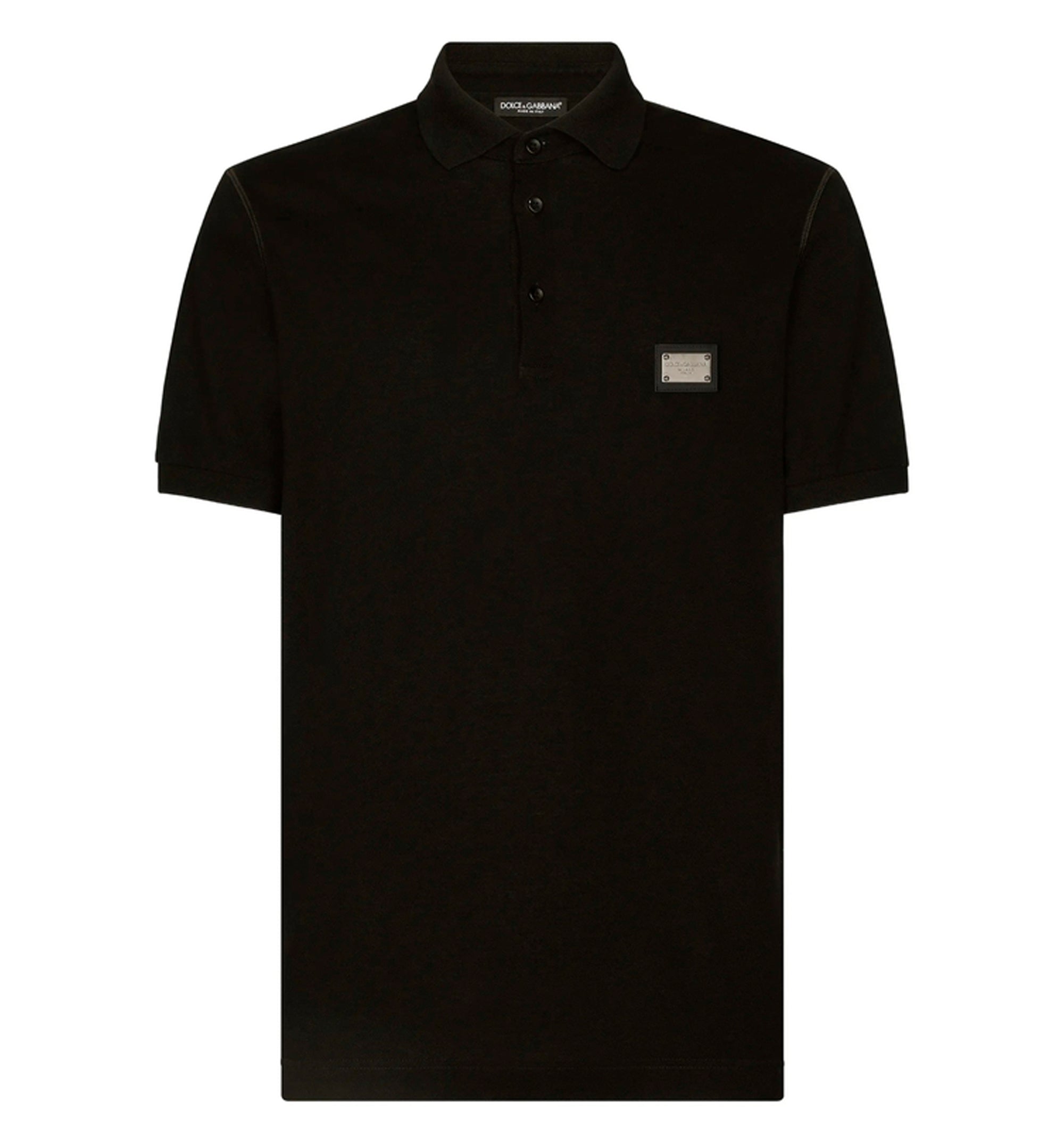 Cotton piqué polo-shirt with branded tag