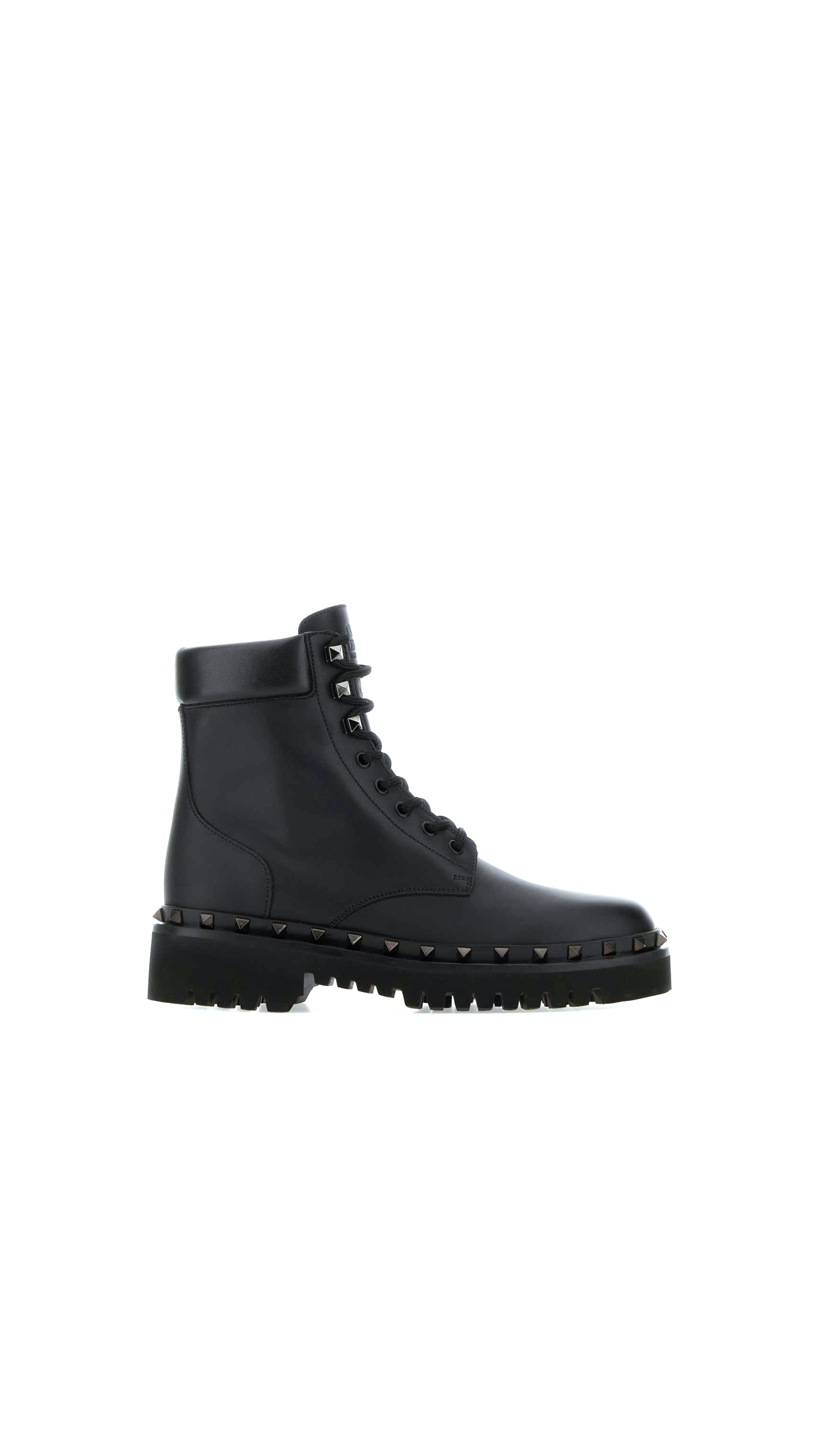 Rockstud Calfskin Combat Boot With Matching Studs 50MM - Black