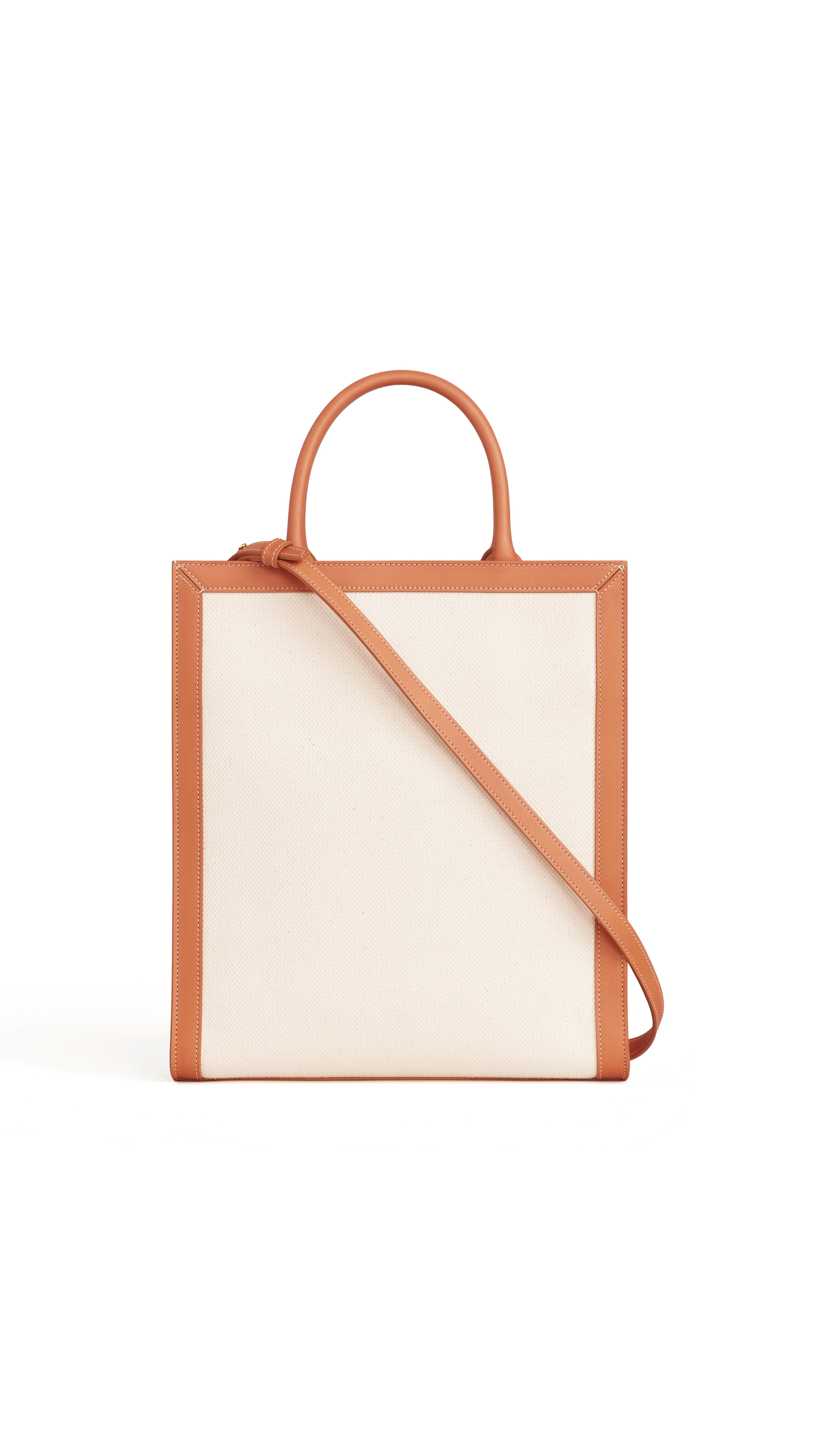 Small Vertical Cabas Celine In Canvas With Celine Print And Calfskin - Natural/Tan