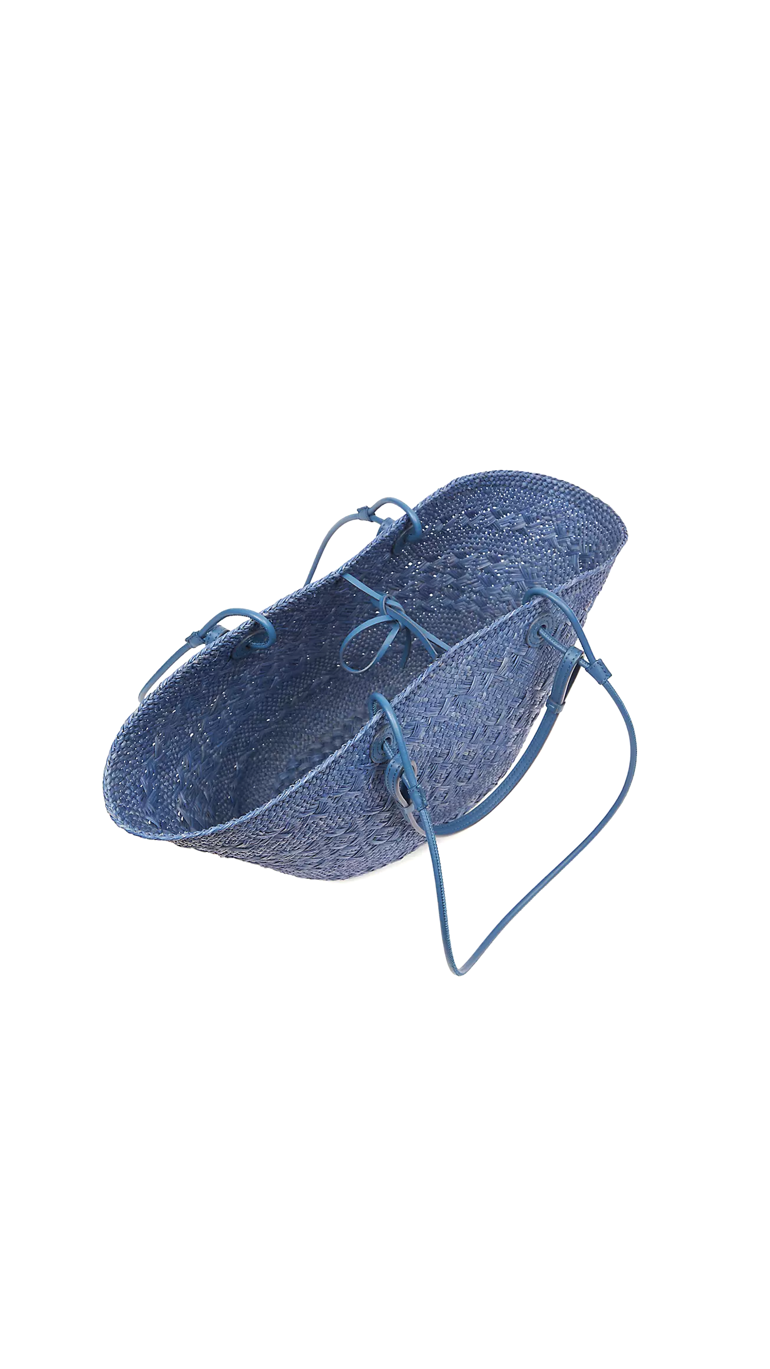 Anagram Basket Bag in Iraca Palm and Calfskin - Denim Blue