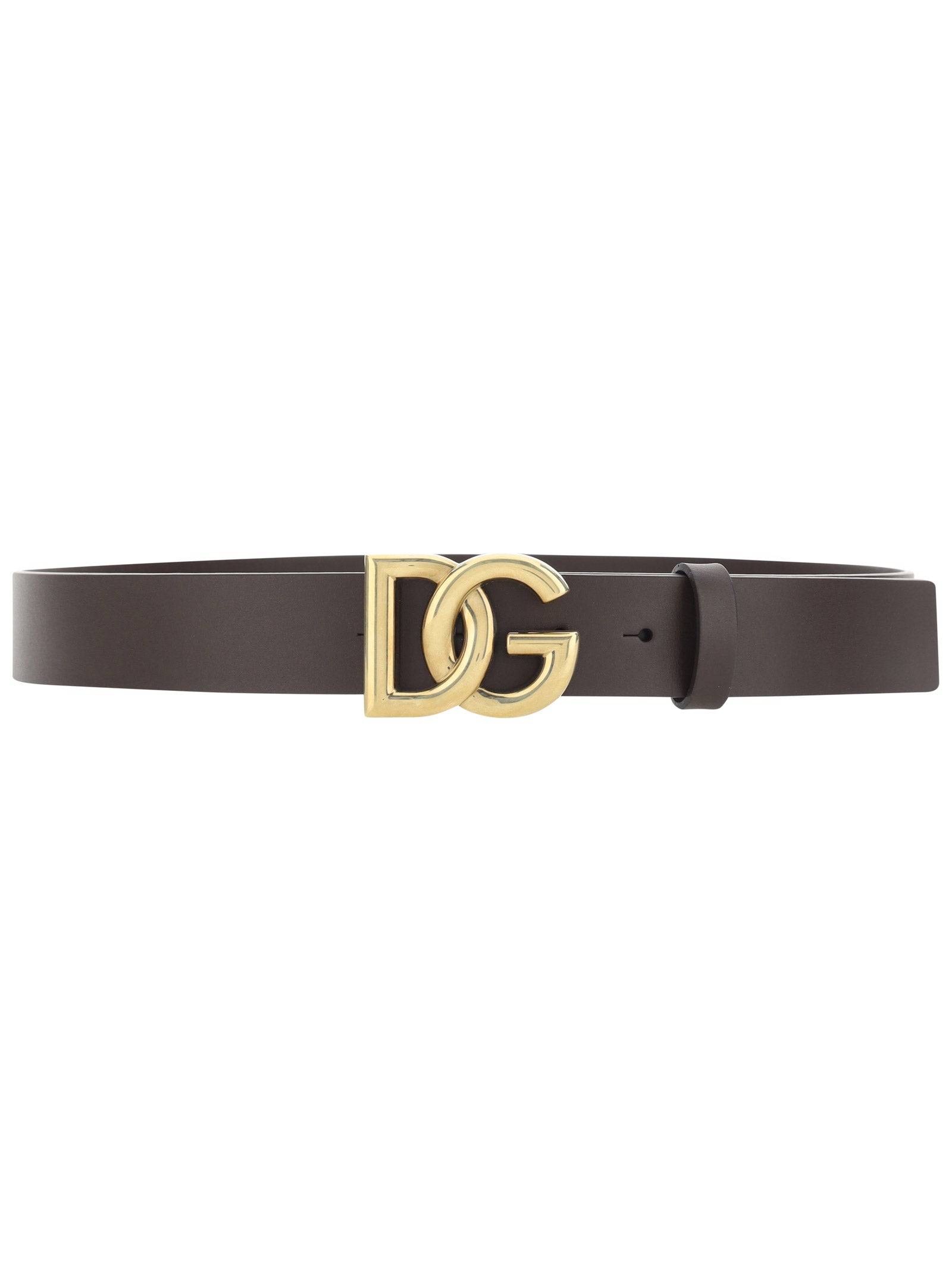 Leather Belt with DG Logo - Dark Brown