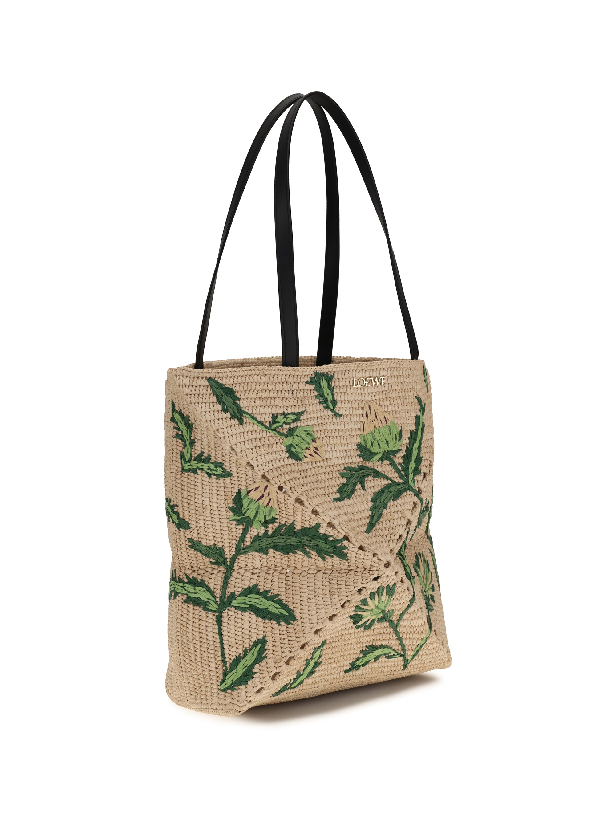 Medium Puzzle Fold tote in raffia and calfskin