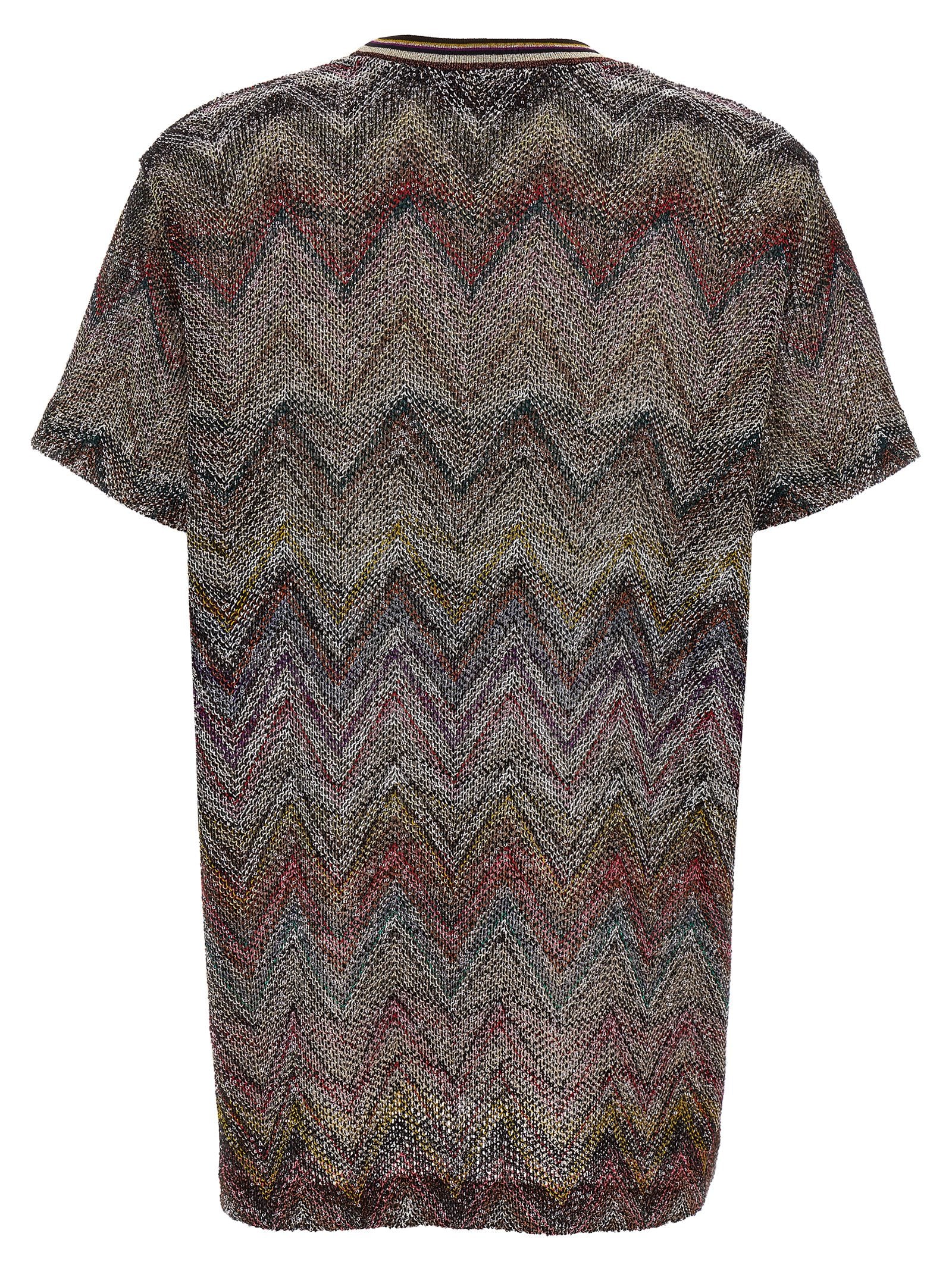 Short Sleeve T-shirt With Zigzag And Sequins - Multicoloured