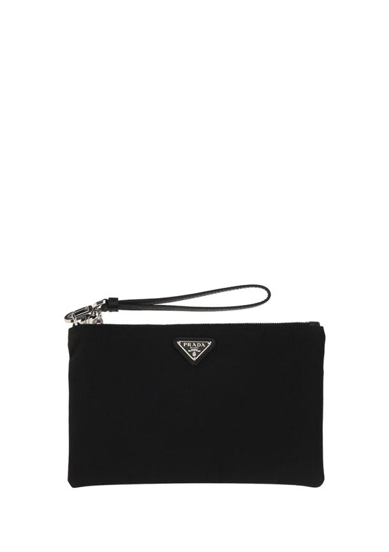 Black Re-nylon And Saffiano Leather Pouch