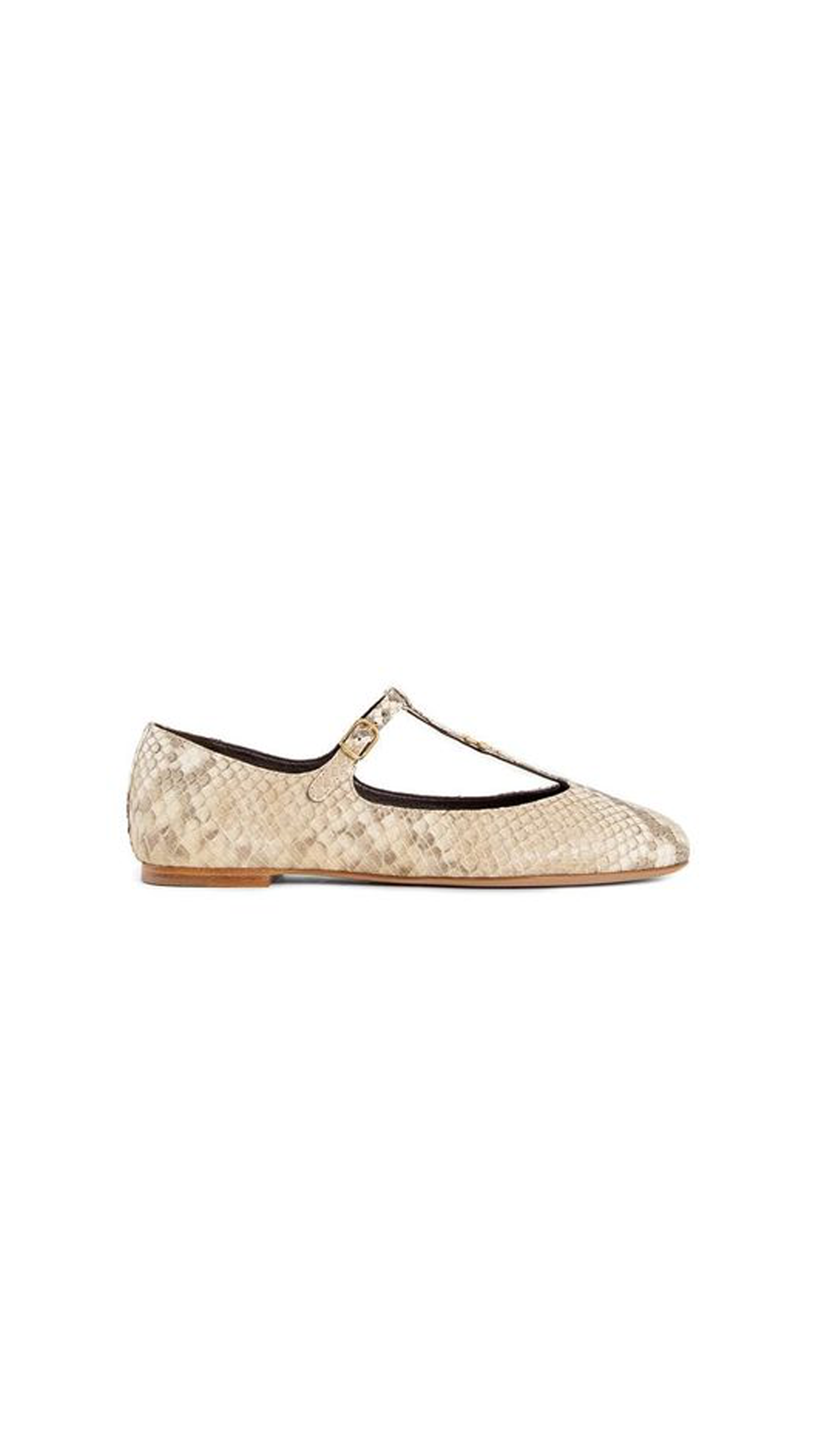 Marcie Mary Jane Python Print Ballerinas - Beige